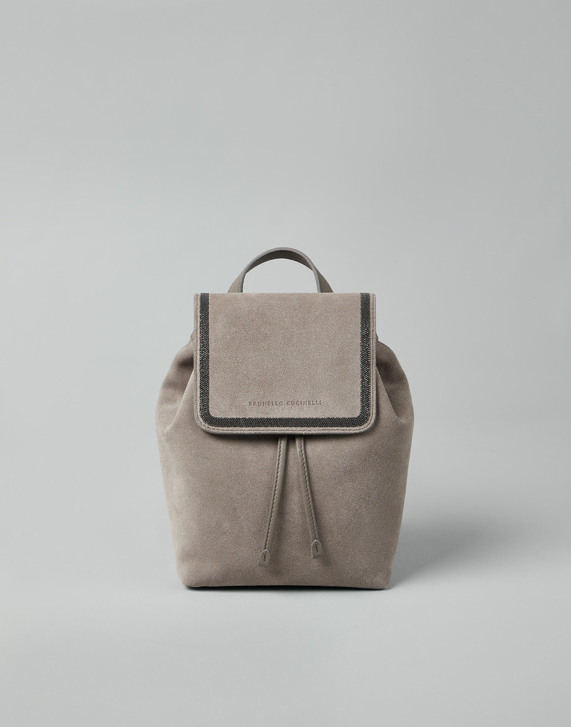 Suede backpack with precious contour 1