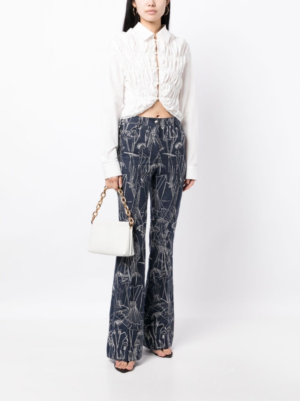 sketch-print flared jeans - 2