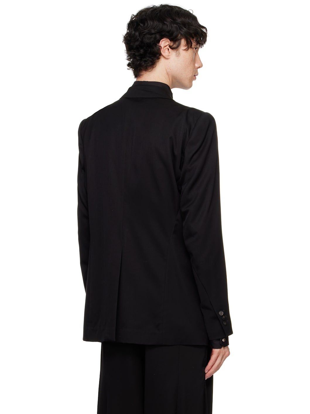 Black Horn-Button Blazer - 3