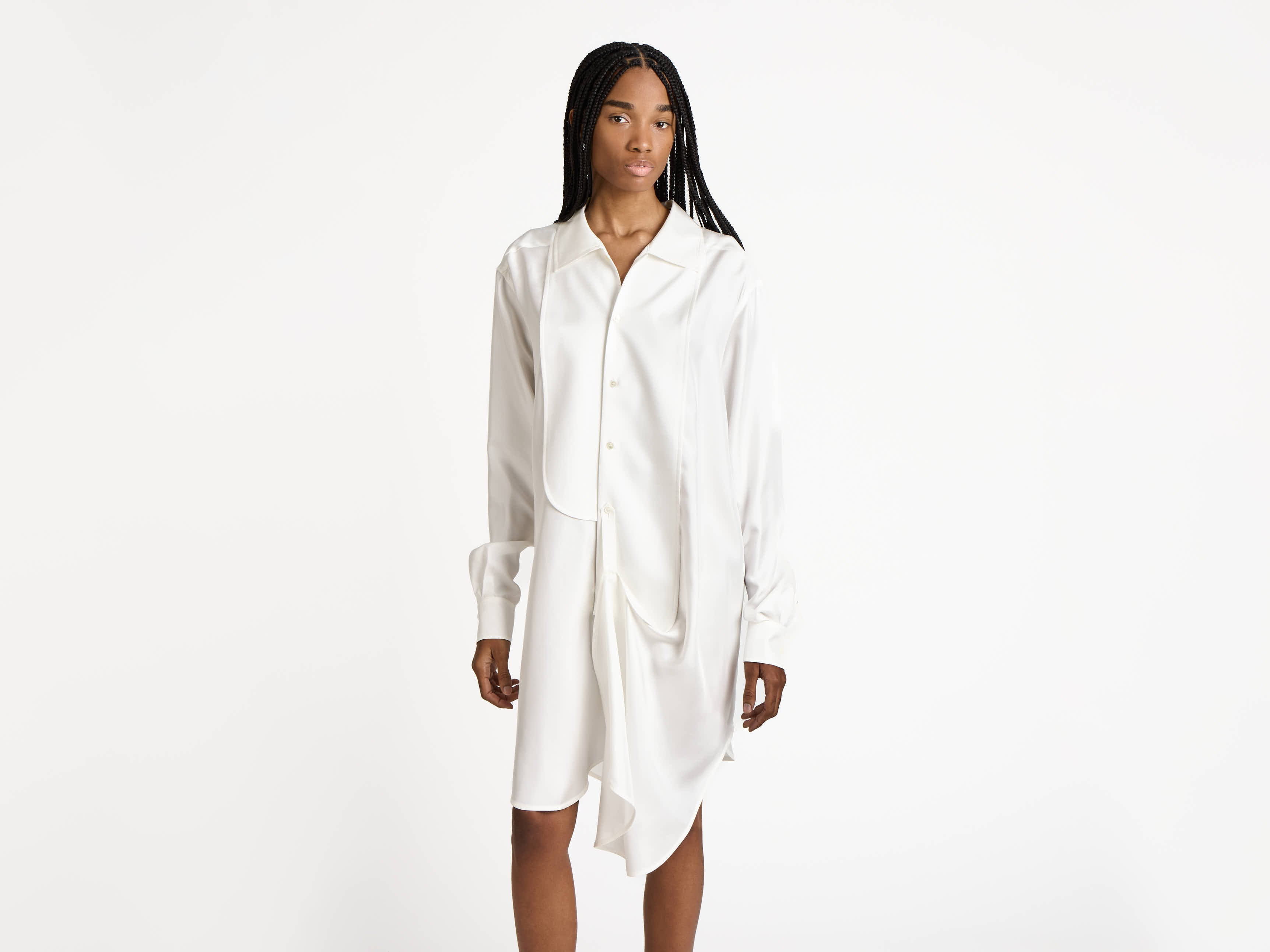 WOMENS TUXEDO DRAPE SILK DRESS IN OFF-WHITE - 3
