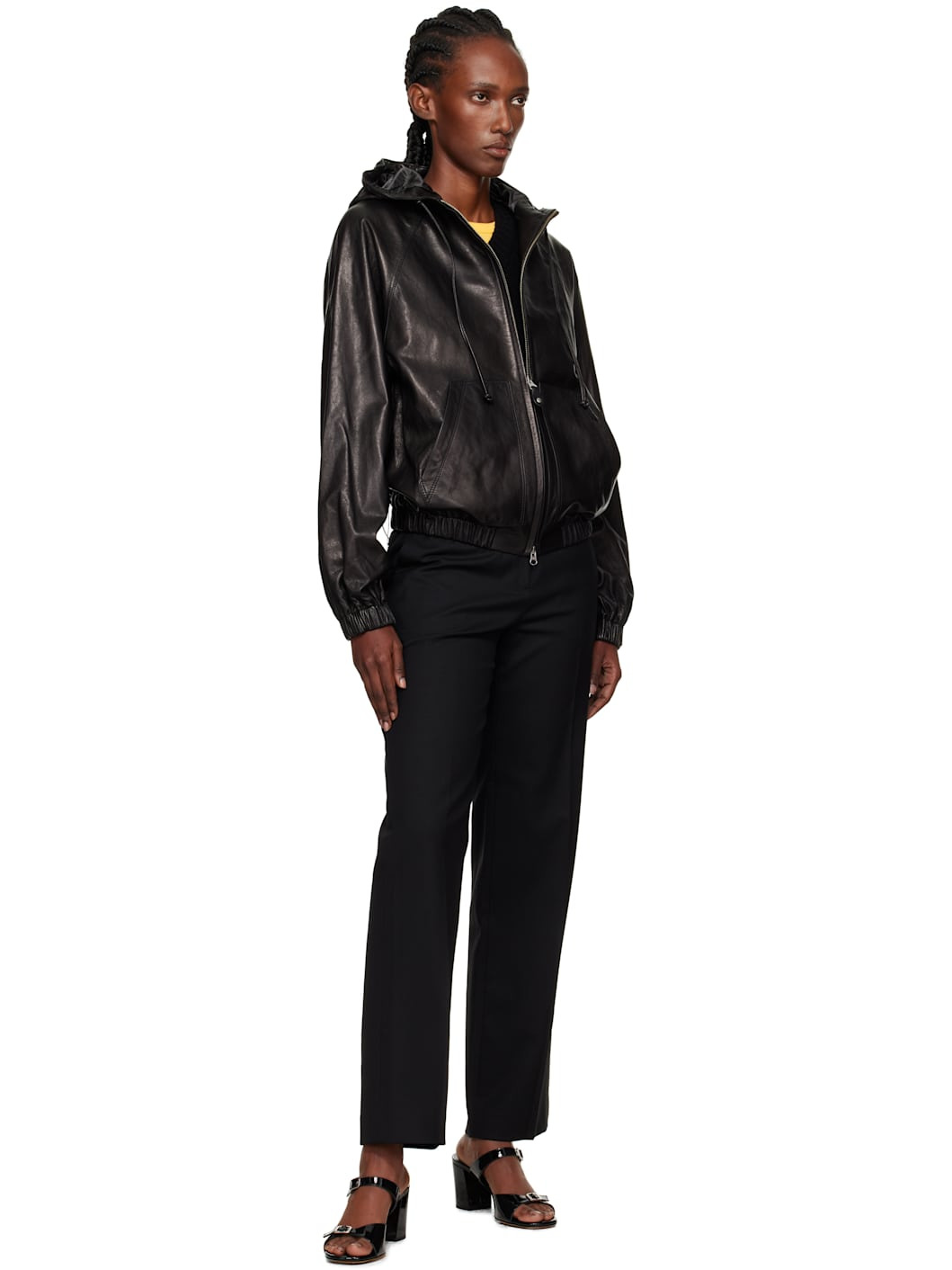Black Hooded Leather Blouson Jacket - 4