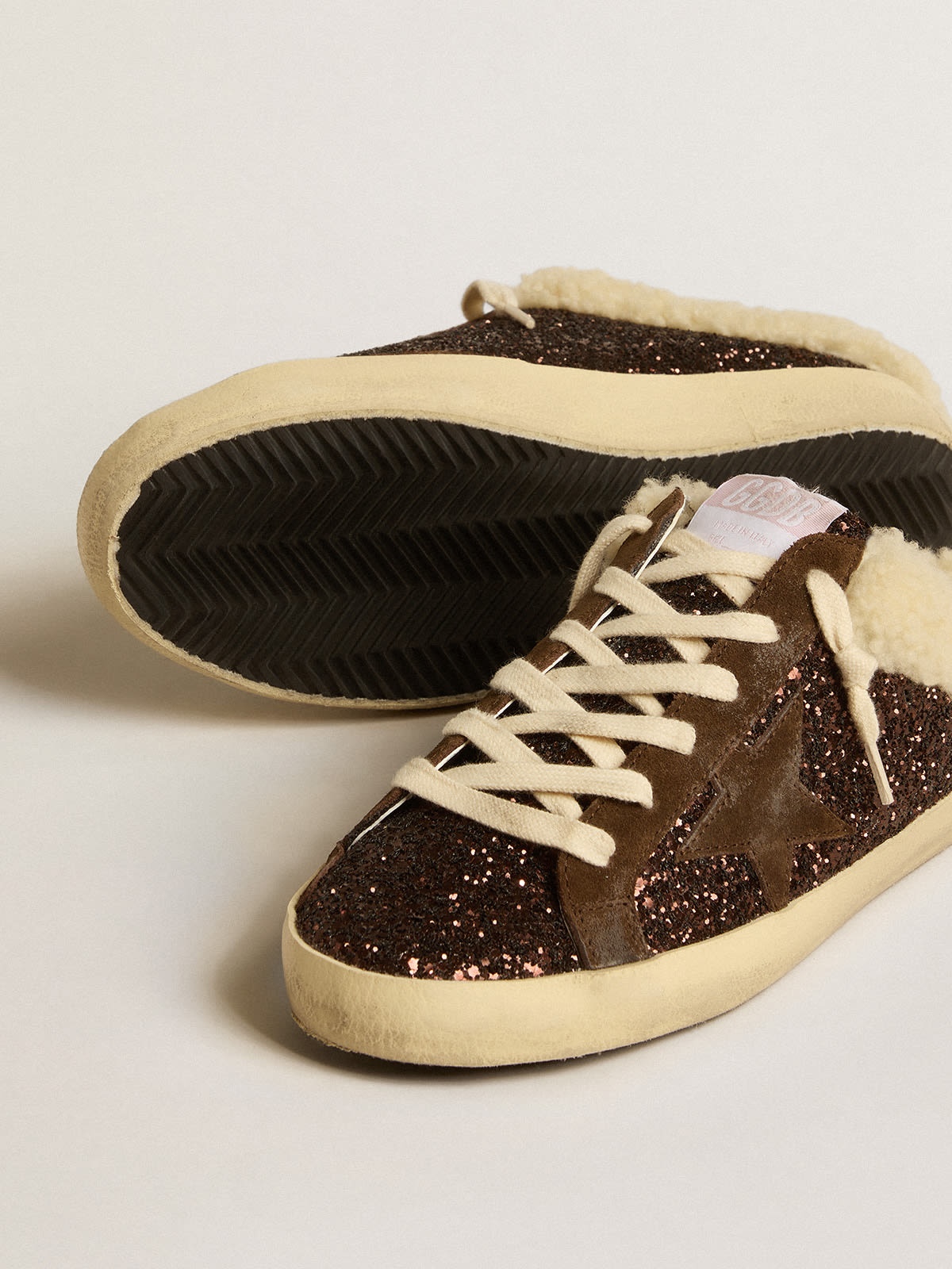 Super-Star Sabots in glitter with brown star and shearling lining - 3