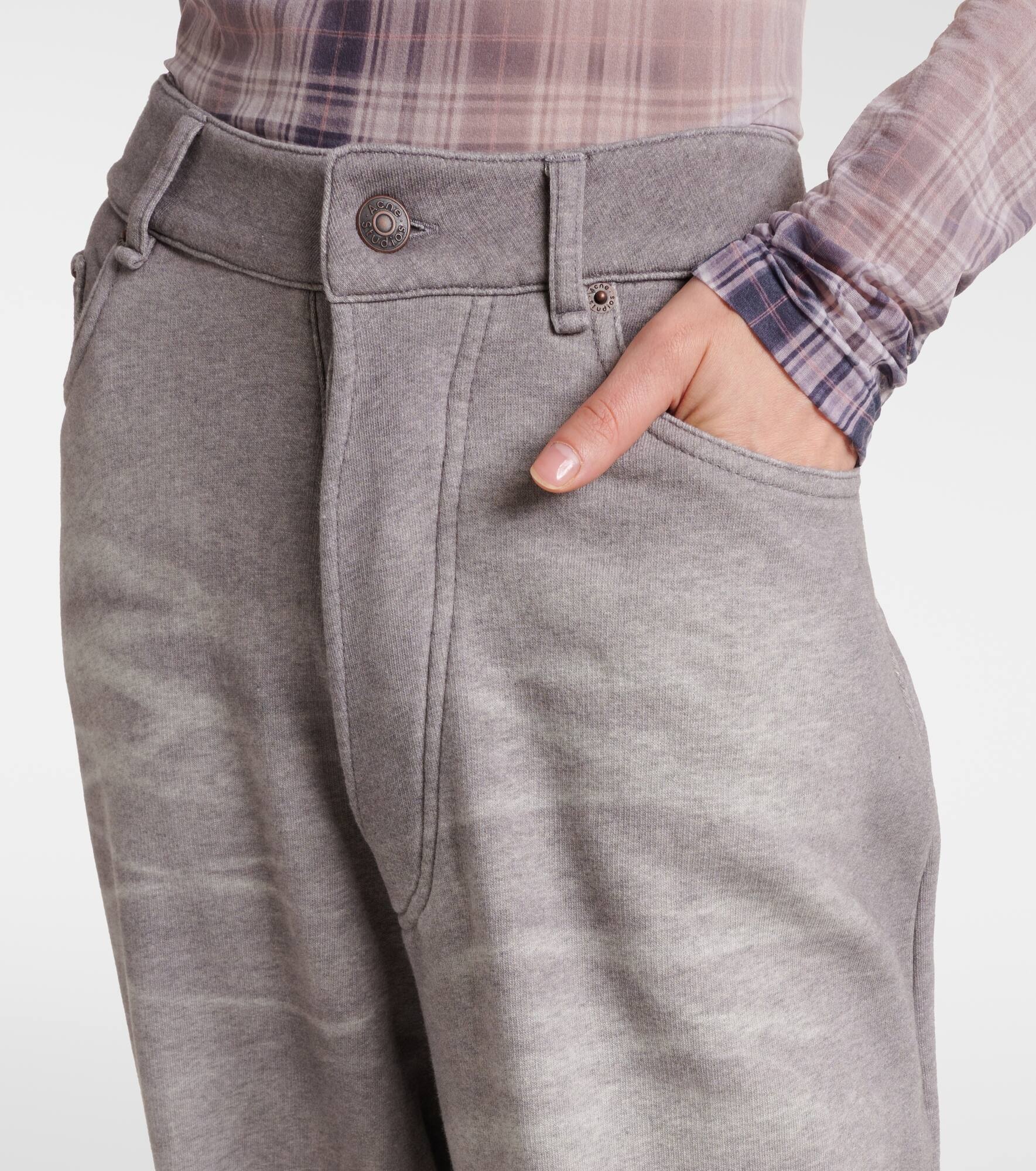 Mid-rise cotton fleece wide-leg pants - 4