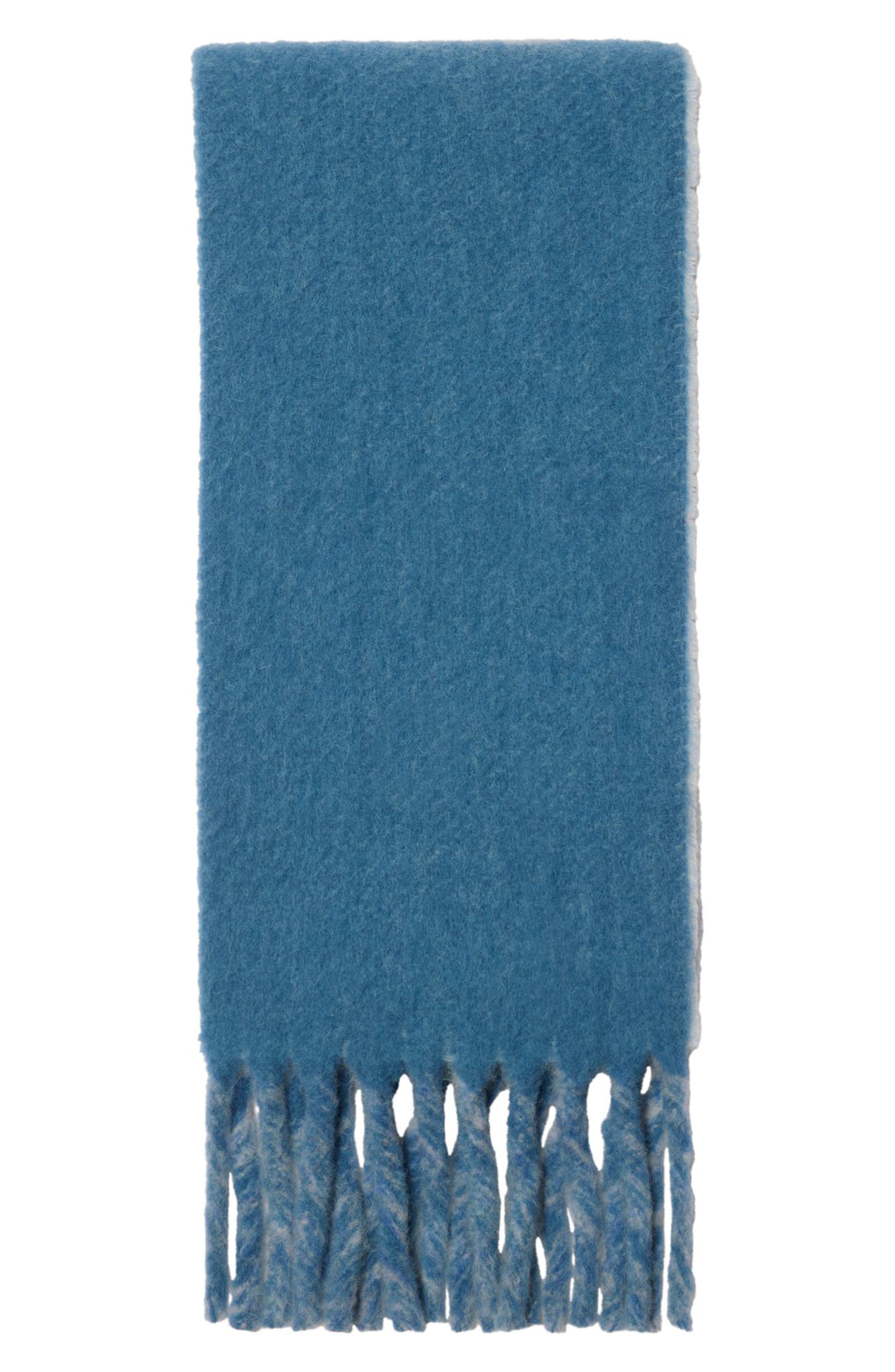 burberry Logo Text Jacquard Reversible Alpaca & Wool Blend Fringe Scarf in Blue at Nordstrom - 3
