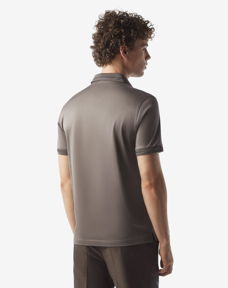Brown button-up lisle thread polo shirt 3