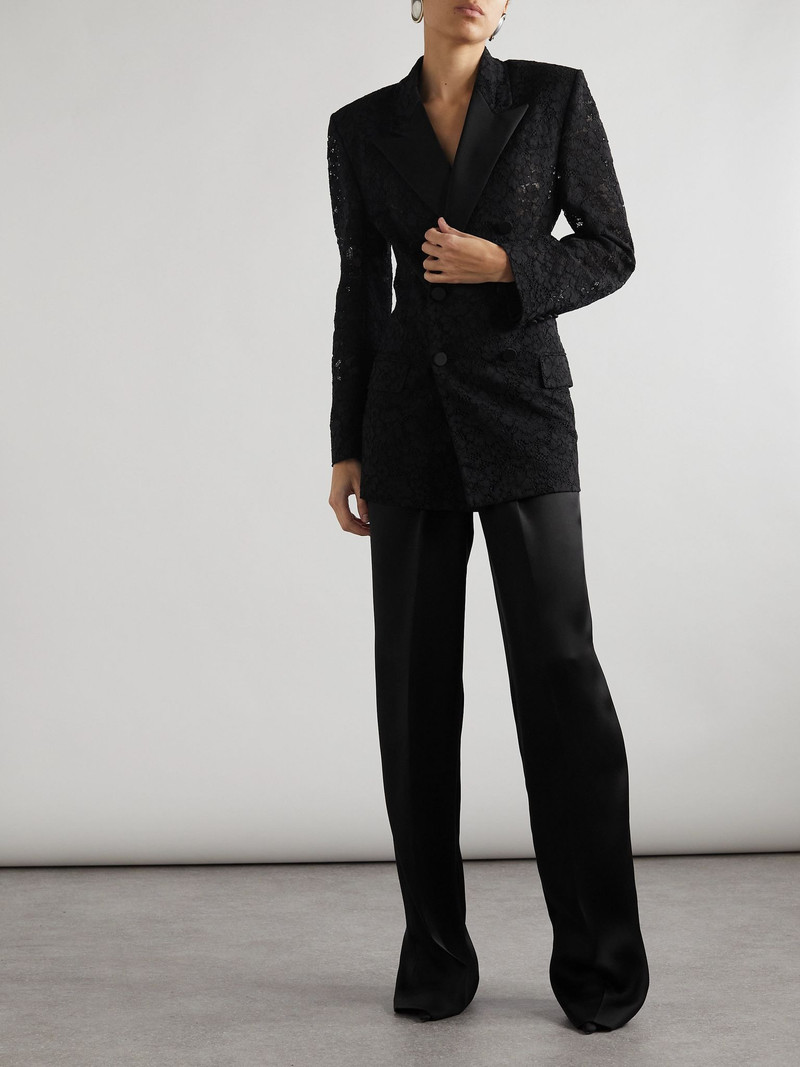 SAINT LAURENT Double-breasted satin-trimmed lace blazer Black outlook