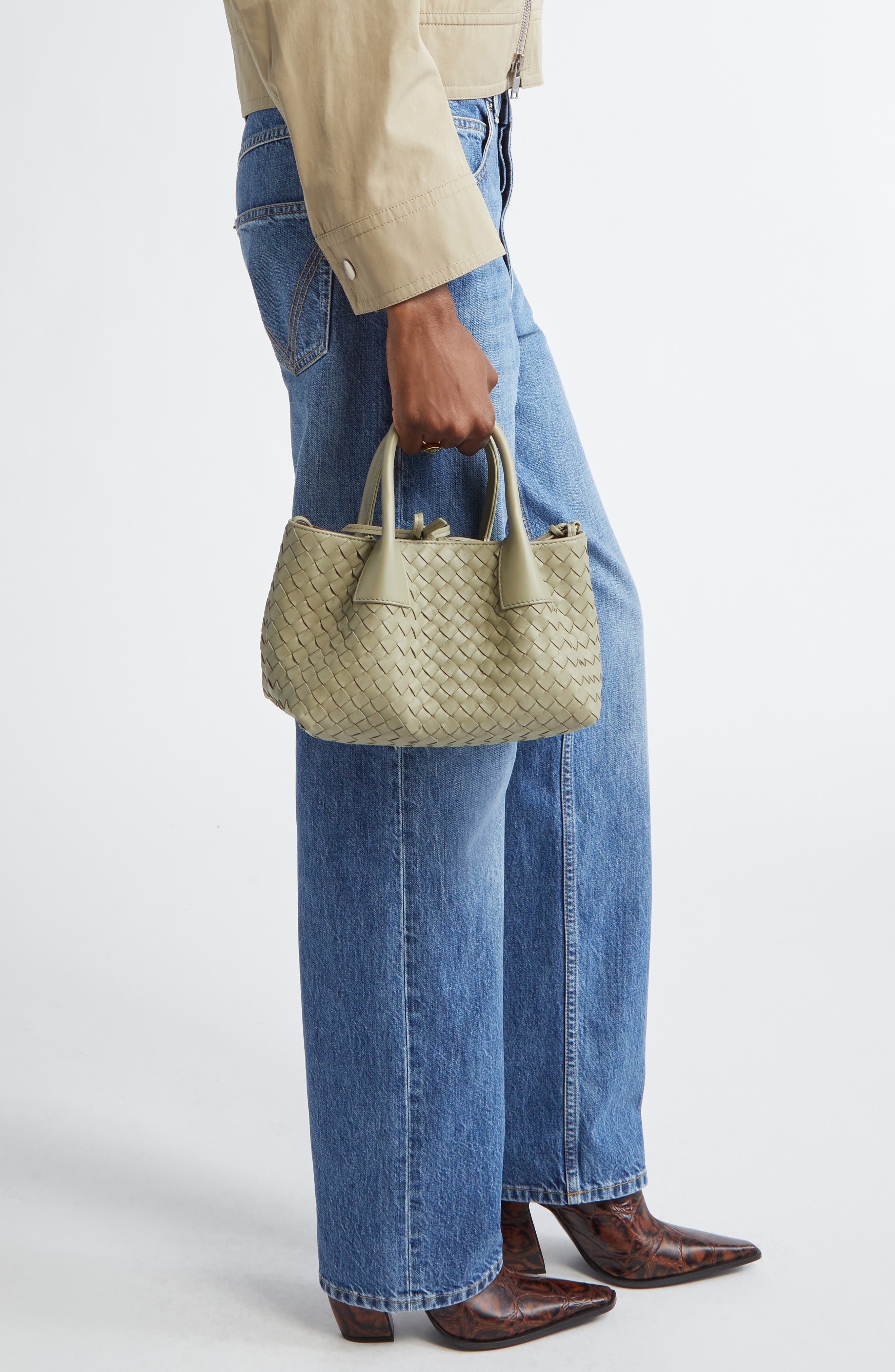 Bottega Veneta Small Pinacoteca Intrecciato Leather Top Handle Bag in 3055 Travertine/Fond- M B at N - 2