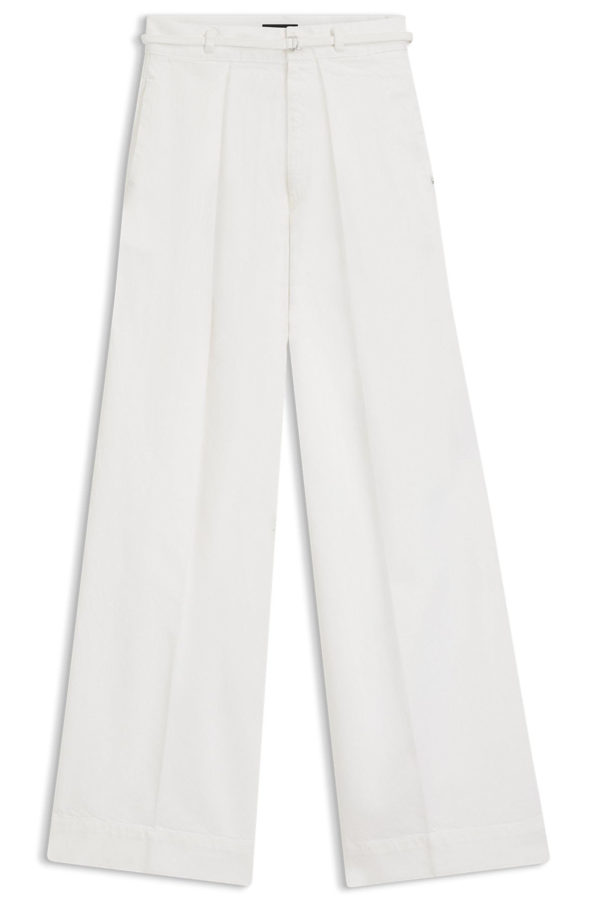 WIDE-LEG JEANS IN CREAM DENIM WITH FRONT PLEATS - 1