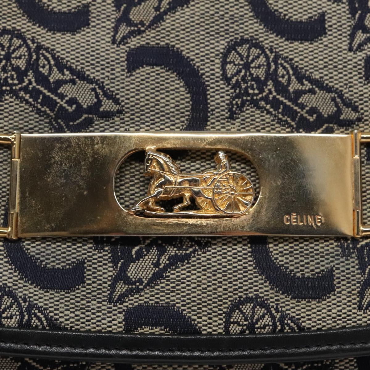 CELINE C Sulky Shoulder Bag Canvas Navy Gold - 15
