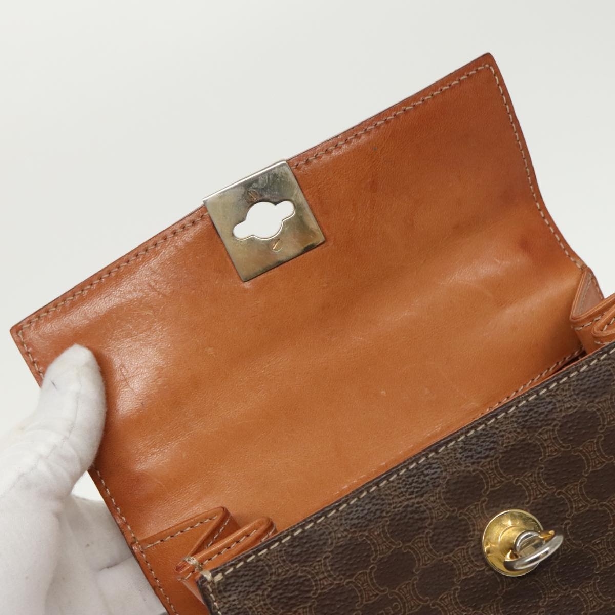 CELINE Macadam Canvas Hand Bag Pvc Leather Brown Gold - 10