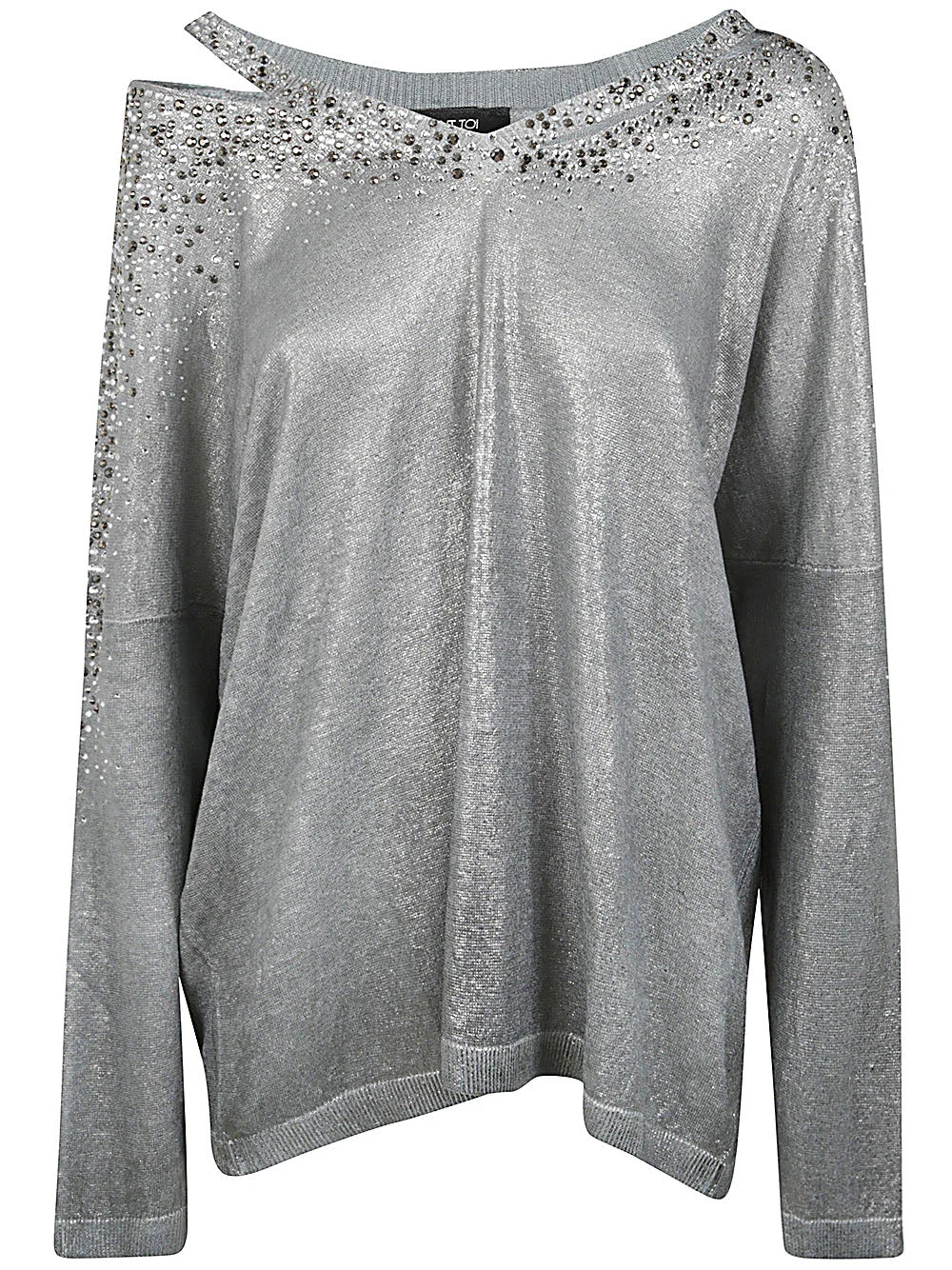 Avant Toi Women Linen Cotton V-Neck Pullover With Lamination And Strass - 1