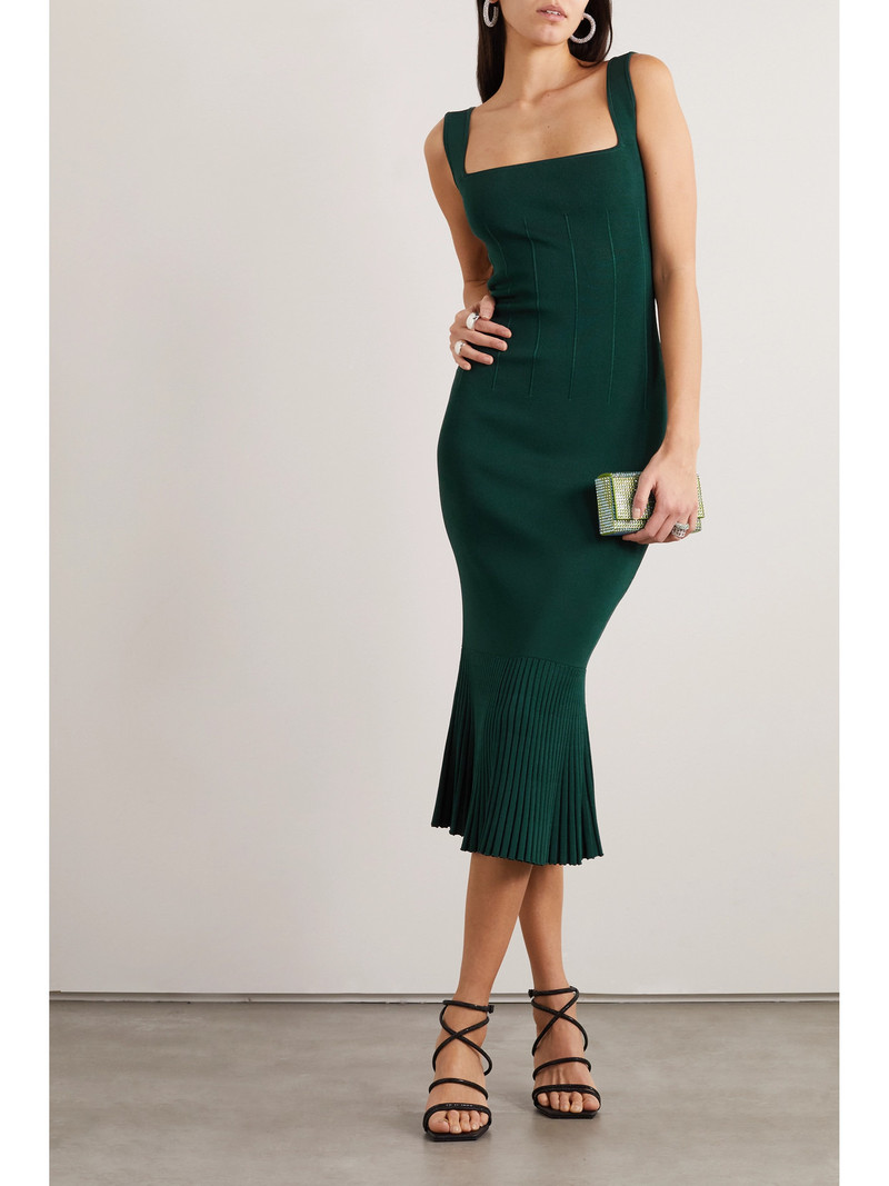 GALVAN Atalanta Pleated Stretch-knit Midi Dress outlook