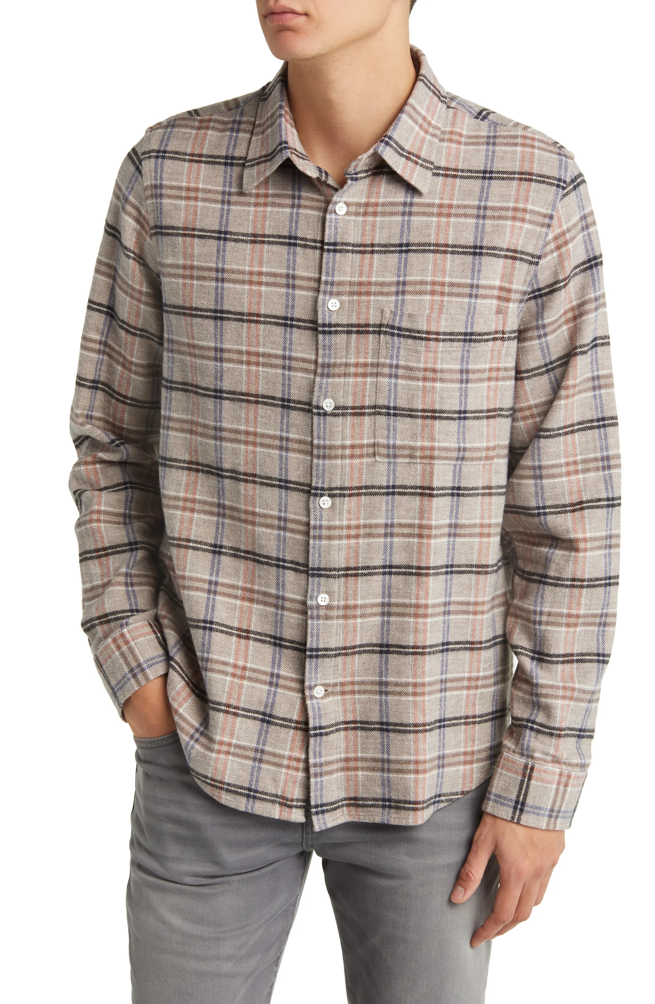 Arne 5166 Plaid Cotton Flannel Button-Up Shirt - 1