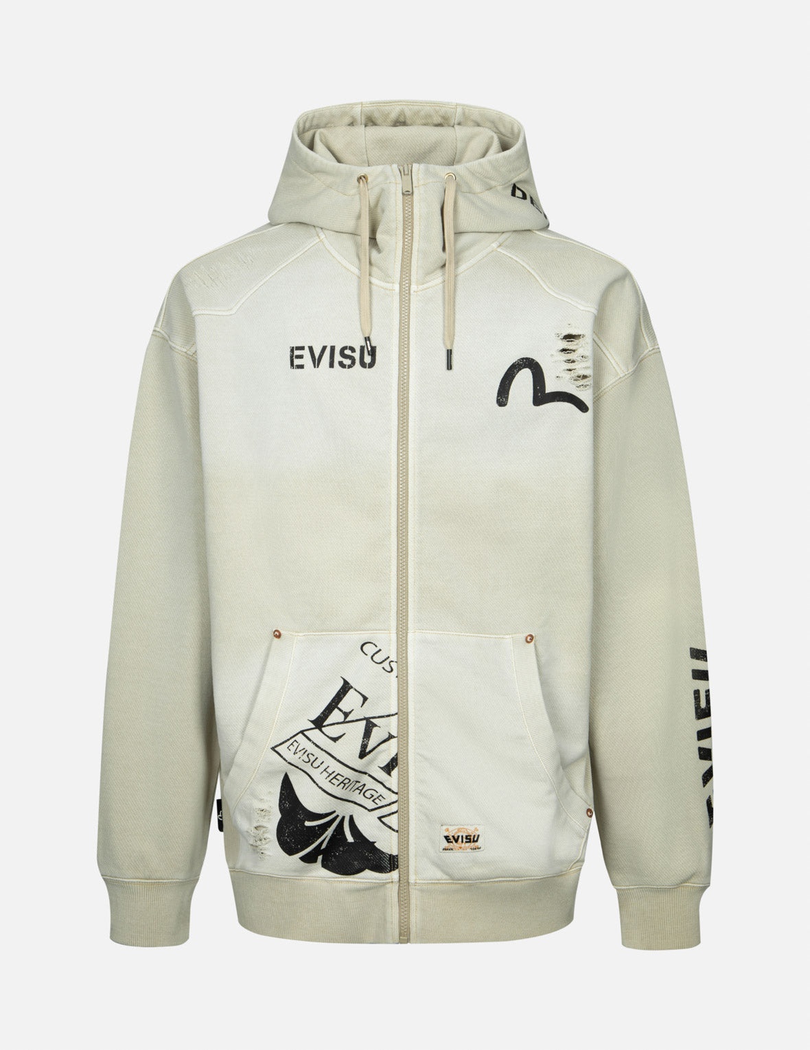 Multi Logos Print Loose Fit Washed Zip-Up Hoodie - 12