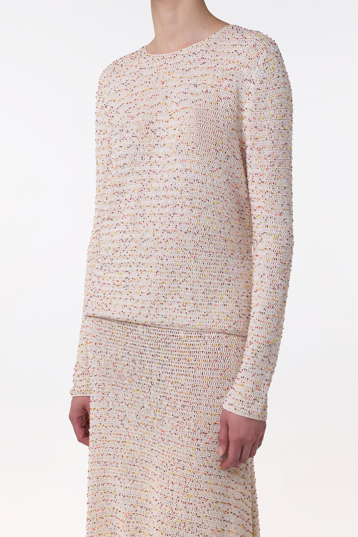 Pan Knit Maxi Skirt in Ivory Multi Beaded Cashmere - 5