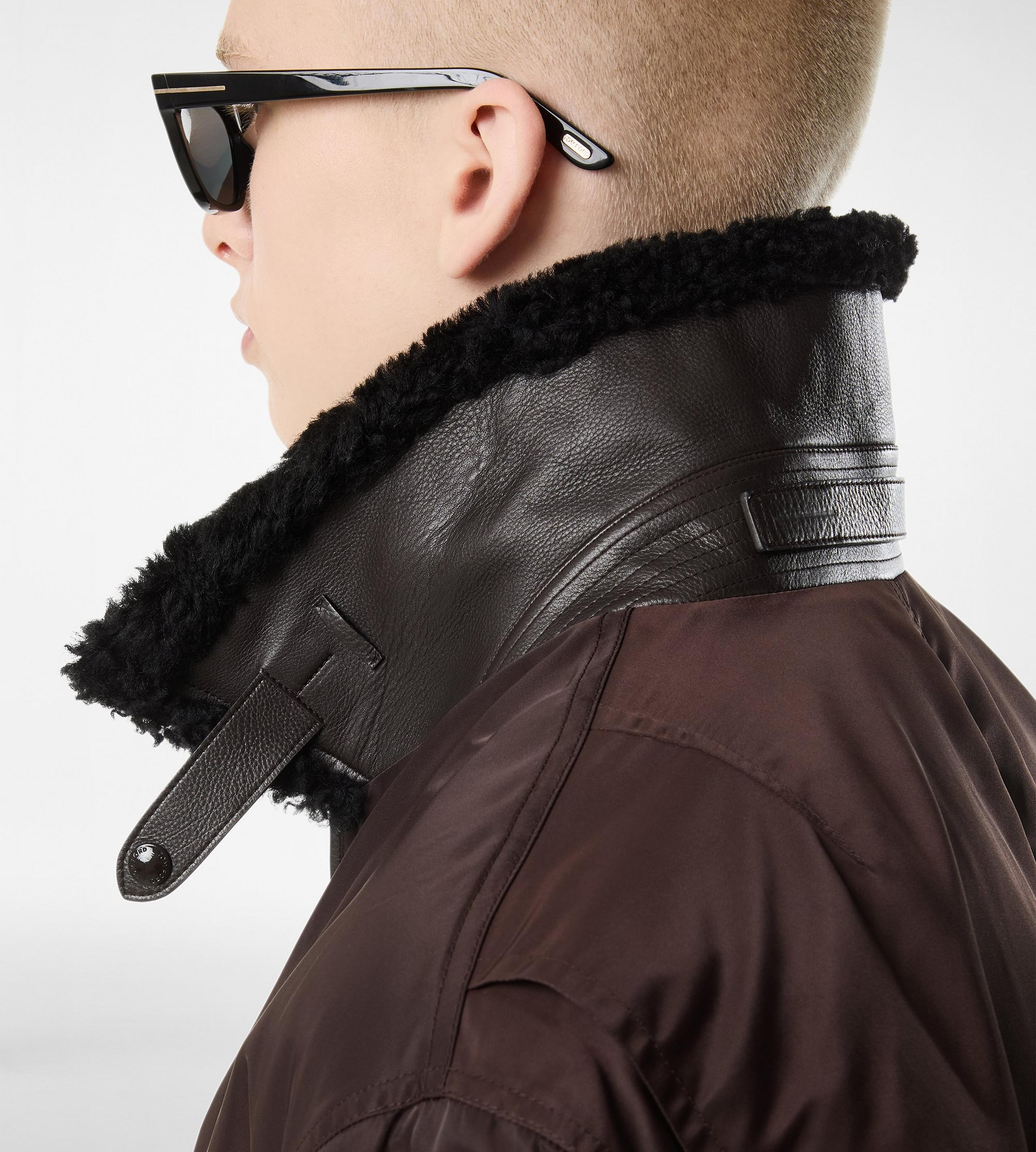 NYLON SHEARLING COLLAR FLIGHT BOMBER - 2