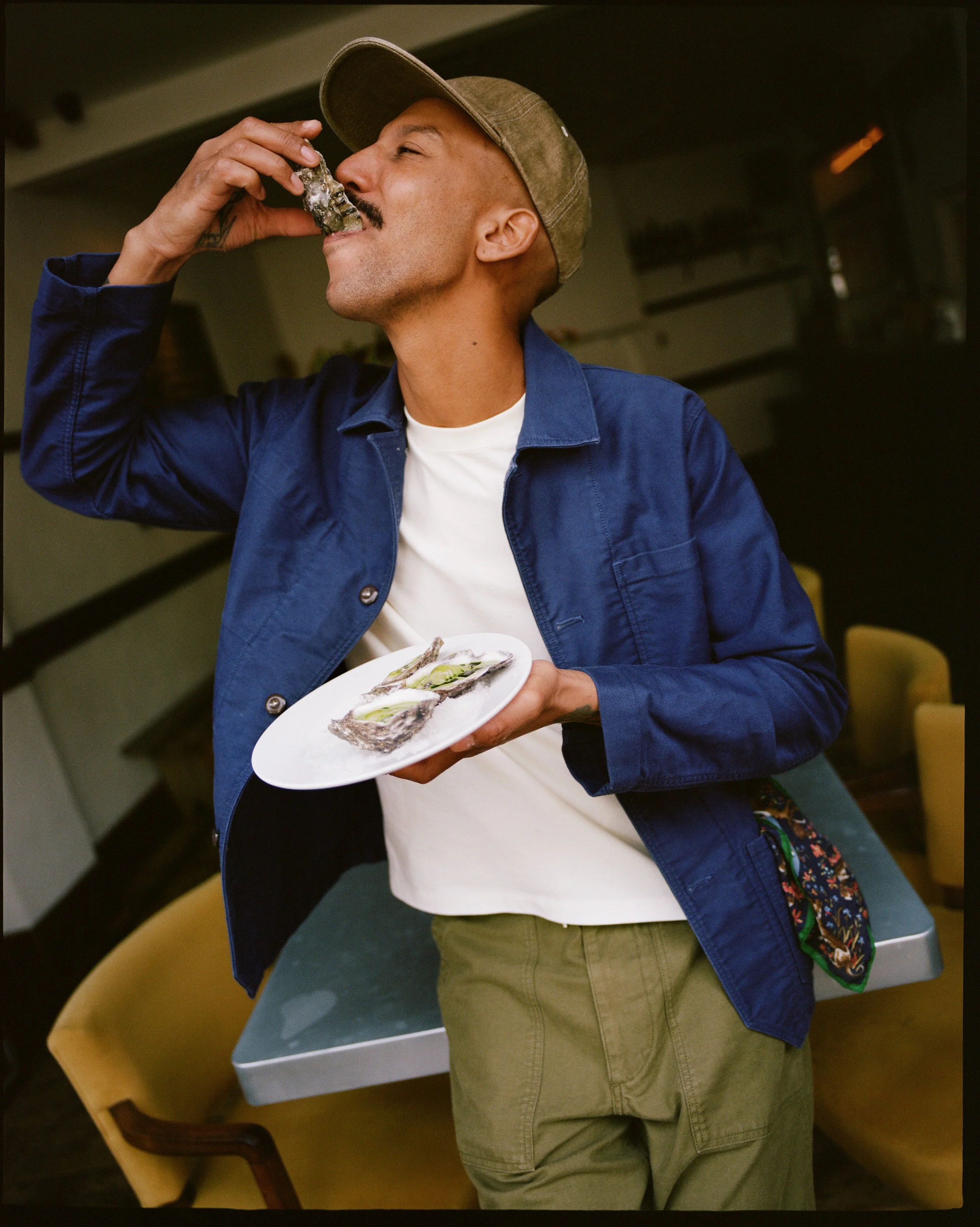Navy Moleskin Mitred Chore Jacket - 1