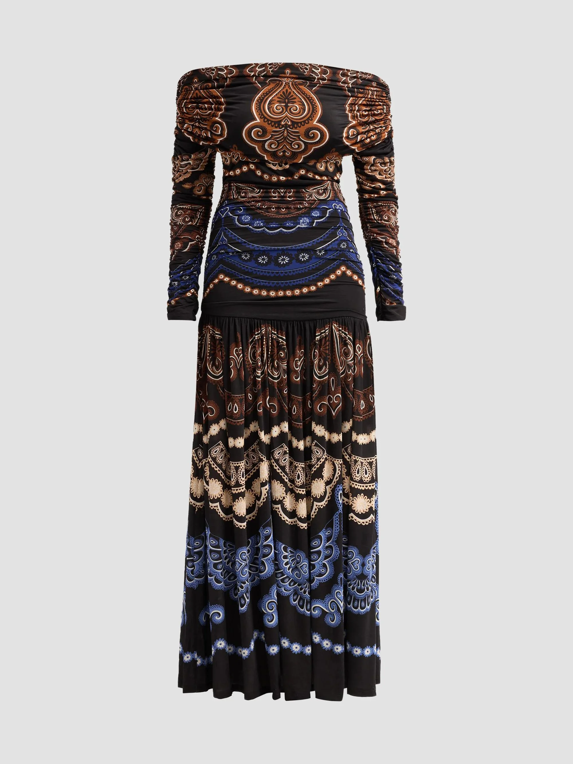 Women's Nicole Printed Ruched Jersey Maxi Dress - Black - 1
