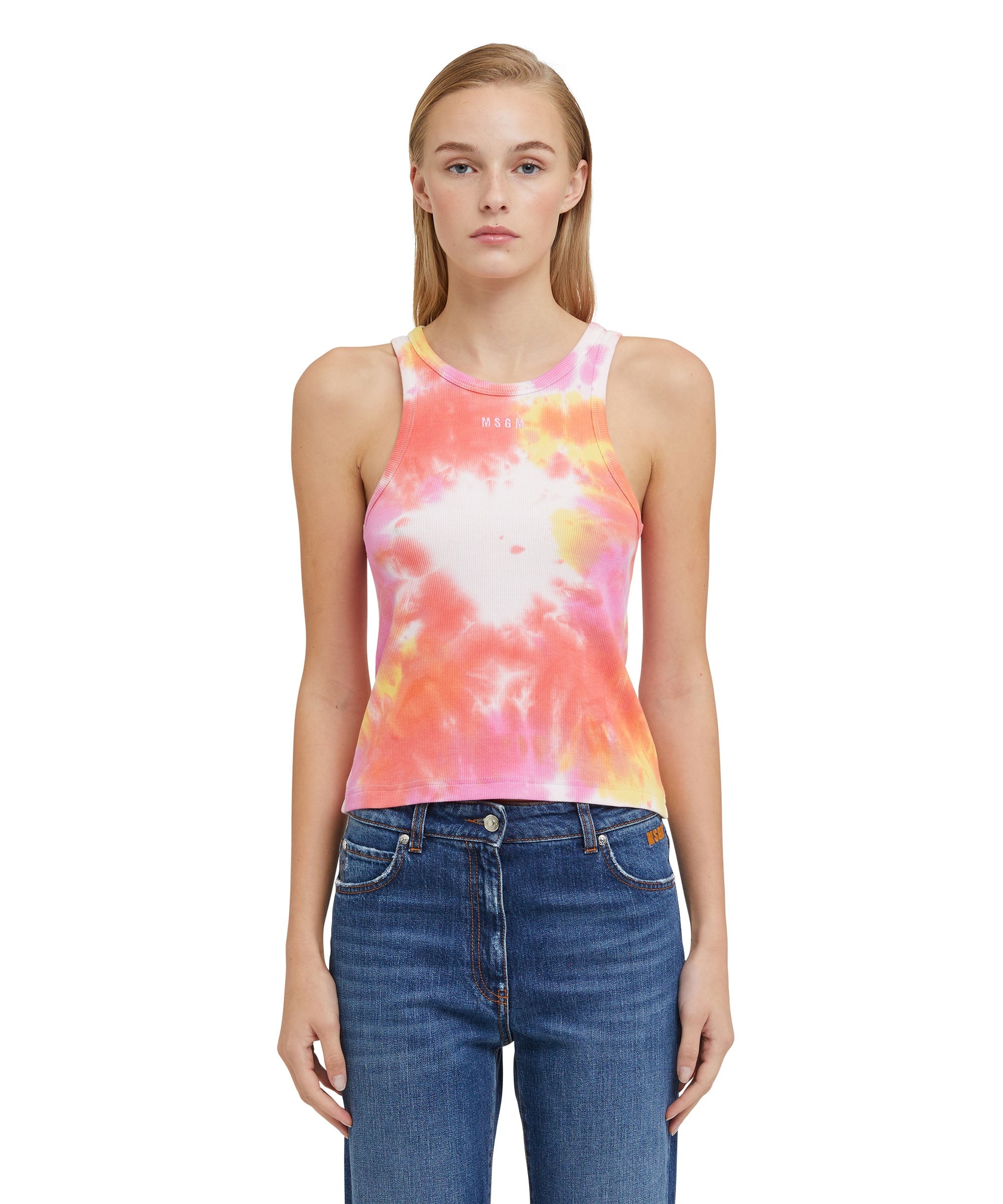 Ribbed jersey tank top with tie-dye treatment - 2