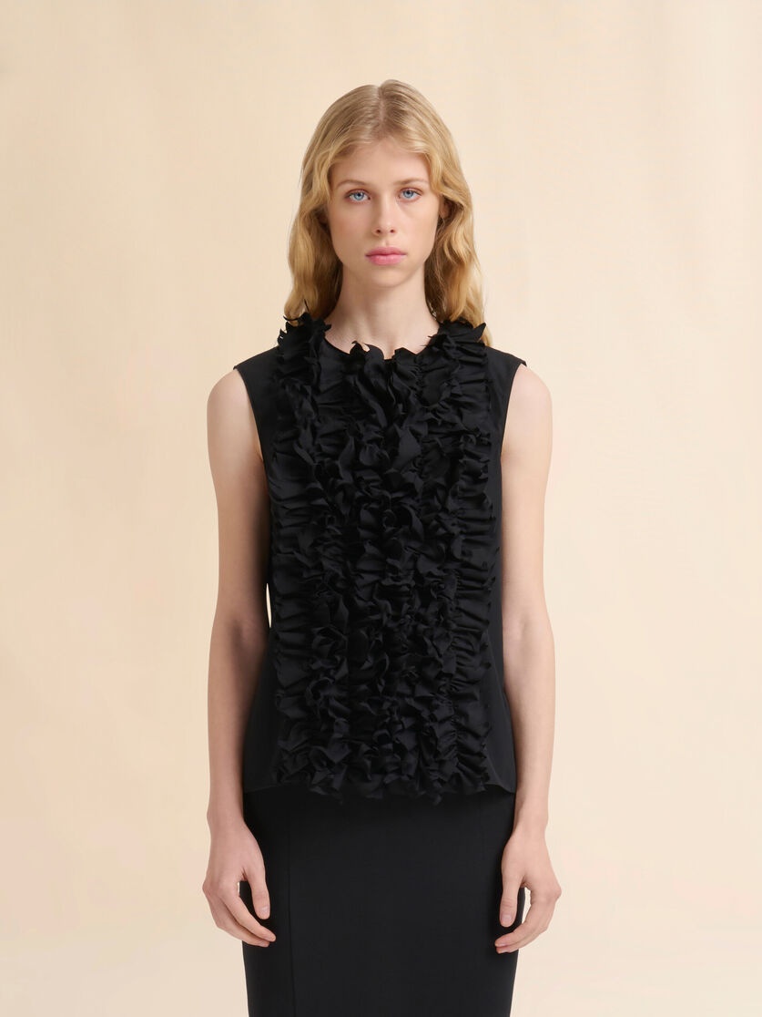 BLACK POPLIN RUFFLE-FRONT TOP - 2