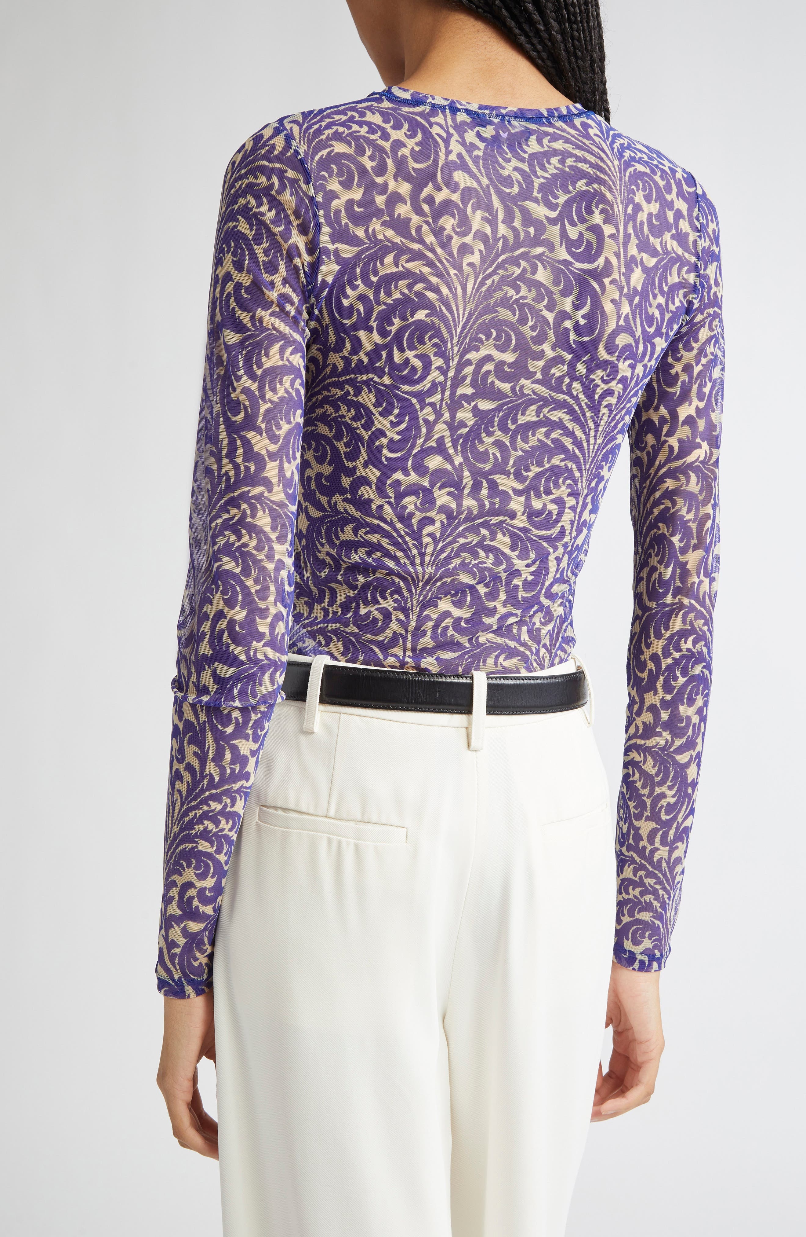 Etro Flocked Shell Paisley Top in Printed Blue Base at Nordstrom - 2