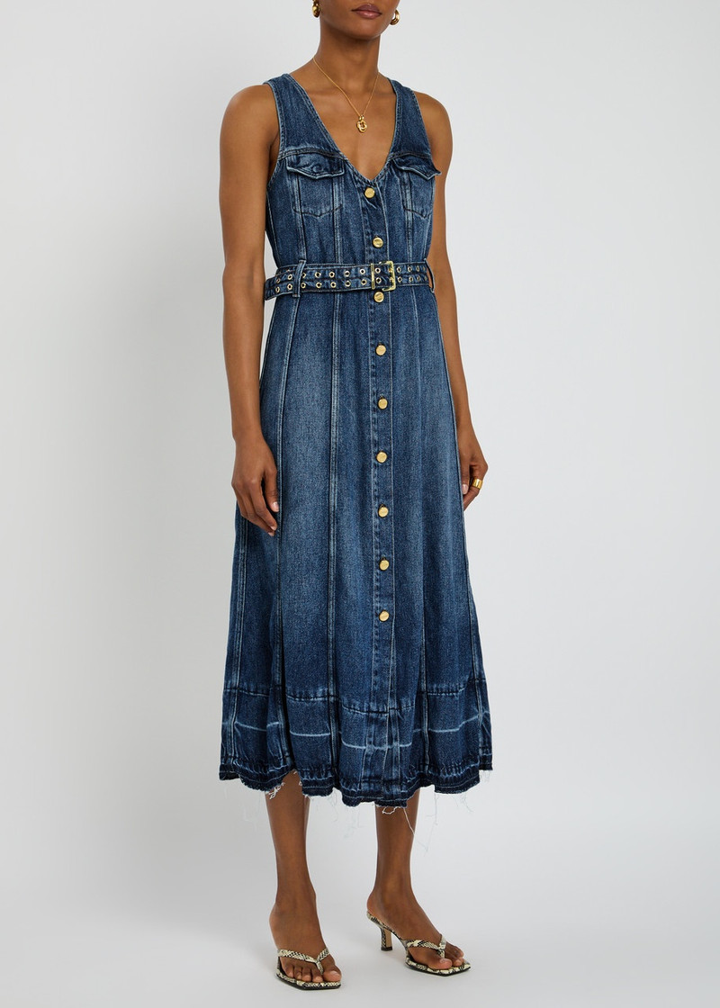 GANNI Ganni Belted Denim Midi Dress outlook
