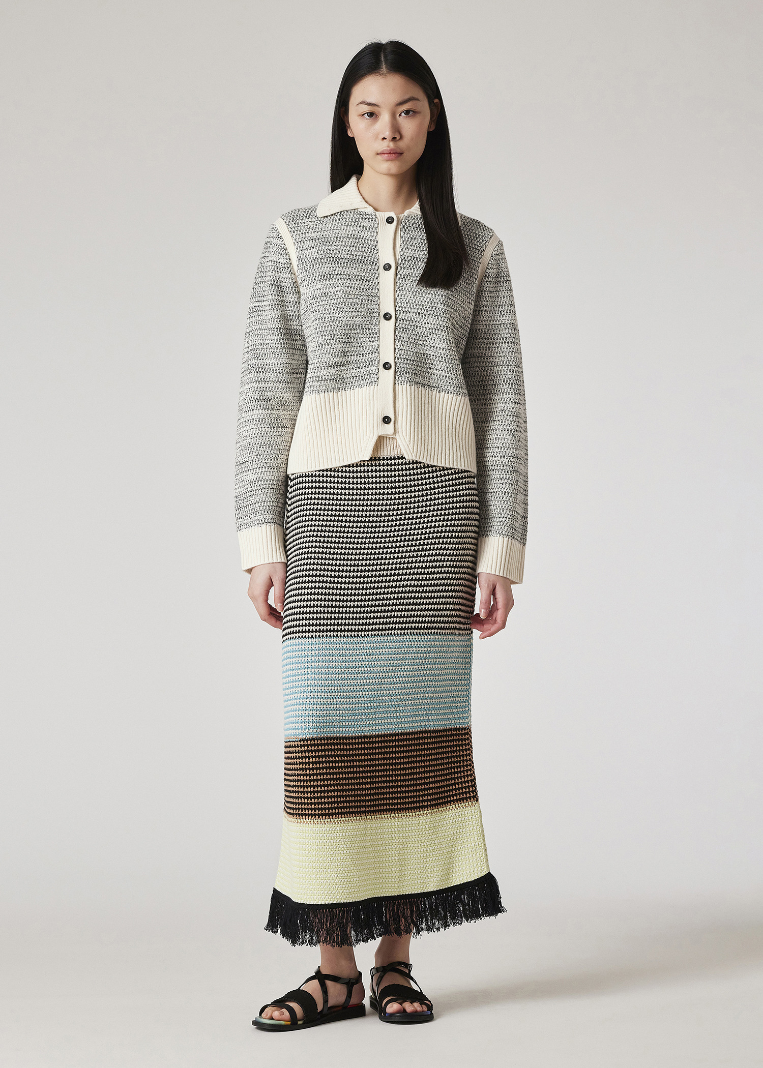 Women's Cream Collared Knitted Jacket - 4