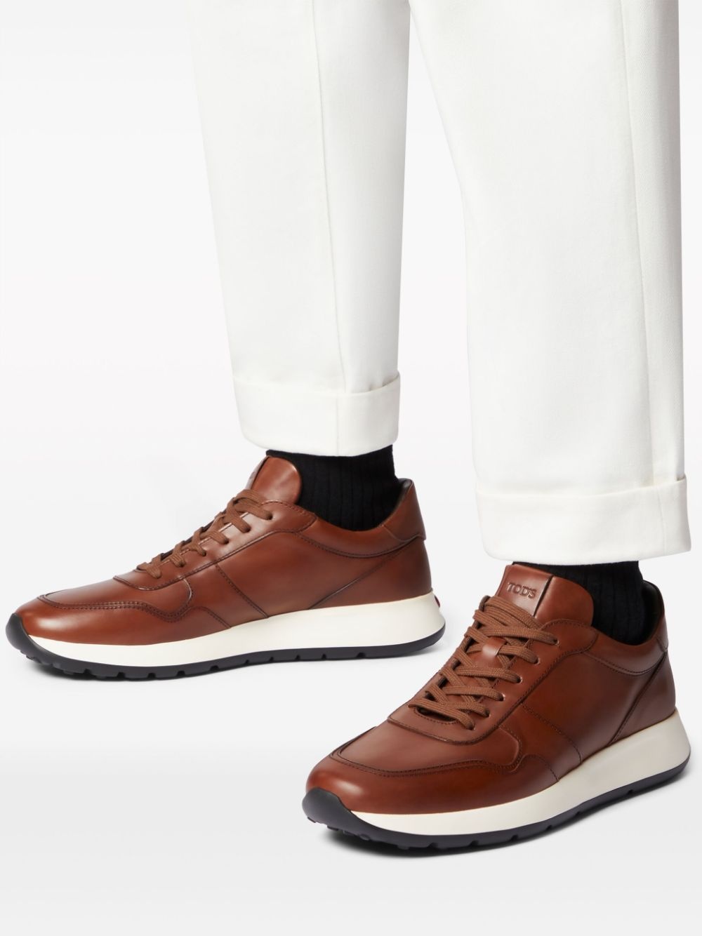 panelled leather sneakers - 7