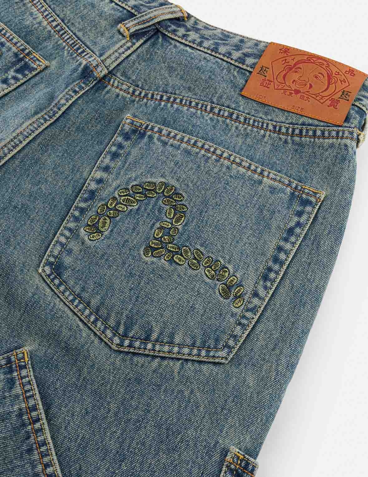 EVISU X F-LAGSTUF-F Dirty Washed and Embroideried Multi-Pocket Relax Fit Denim Jeans - 3