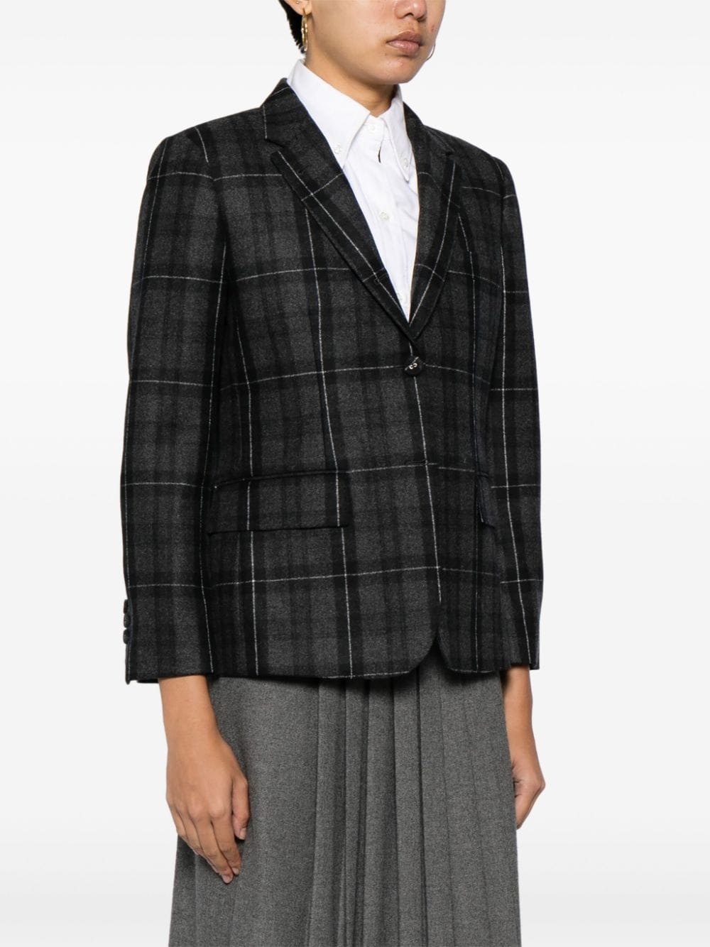 checked single-breasted blazer - 3