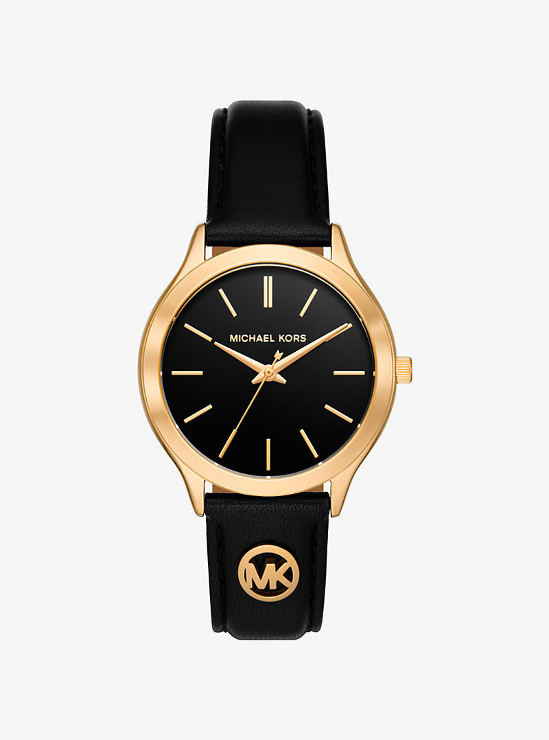 Slim Runway Gold-Tone and Leather Watch 1