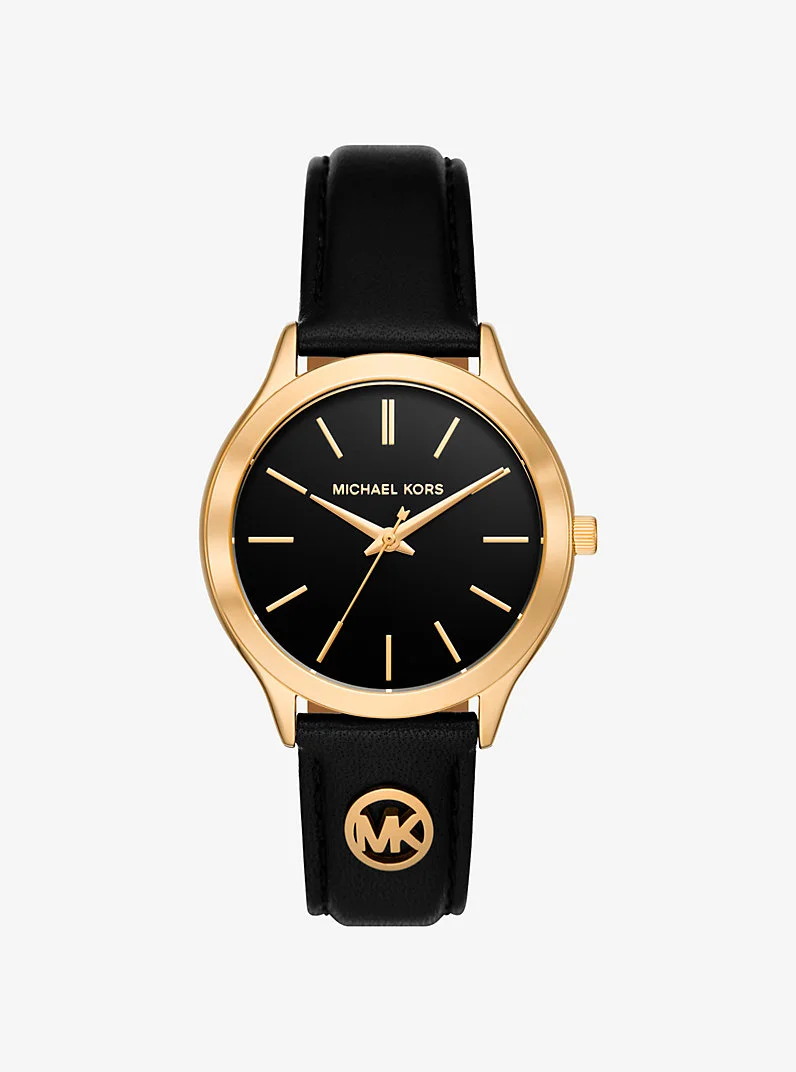 Slim Runway Gold-Tone and Leather Watch - 1