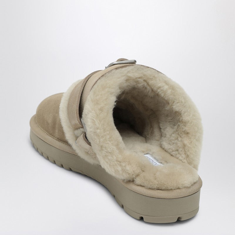 CHUBBY MULE IN SUEDE AND BEIGE SHEARLING - 2