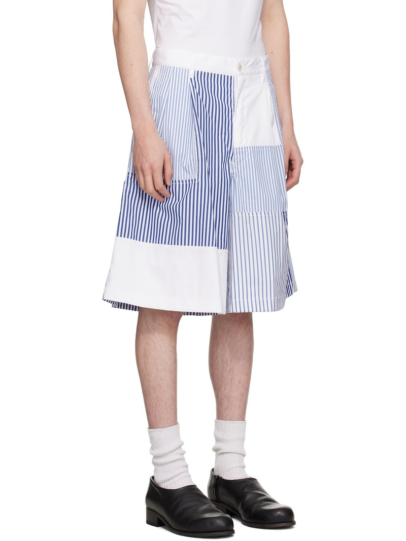 White & Navy Patchwork Striped Shorts 2