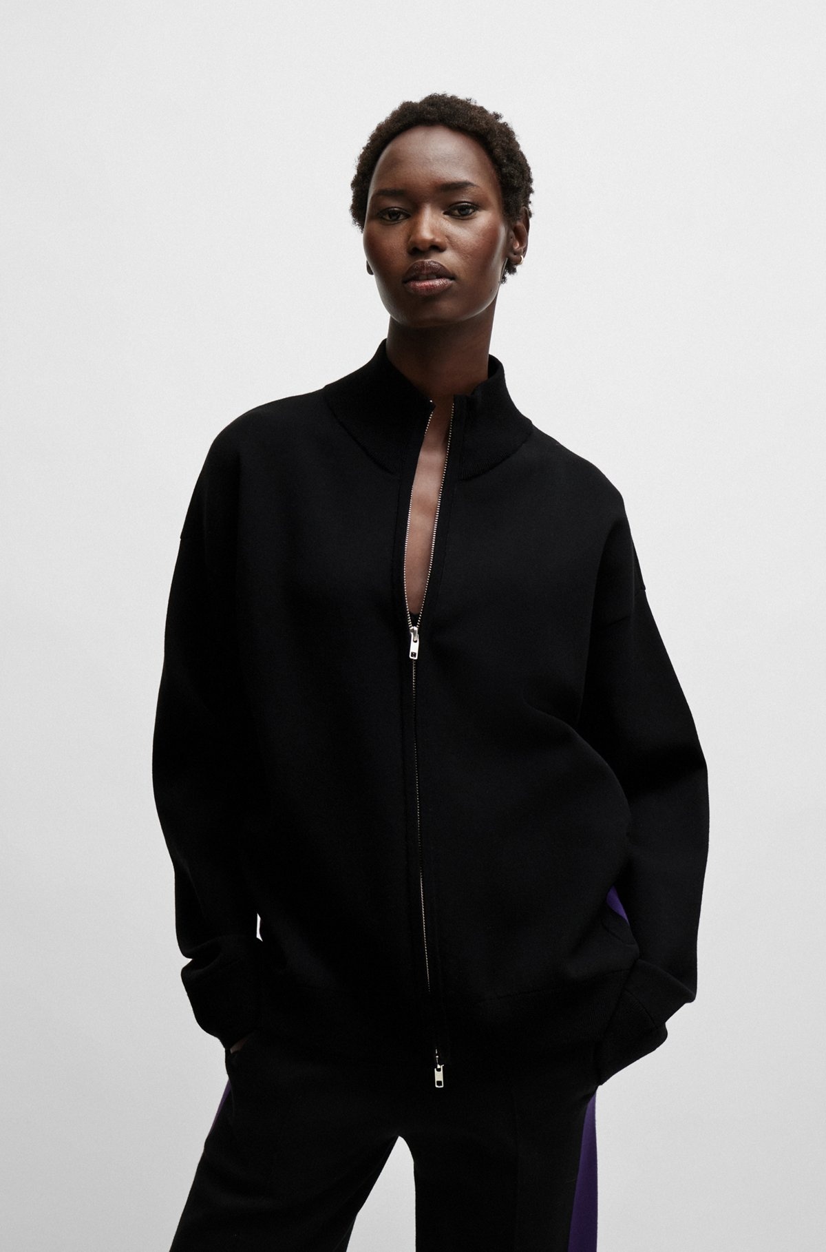 NAOMI X BOSS ZIP-UP KNITTED JACKET WITH LOGO PATCH - 2