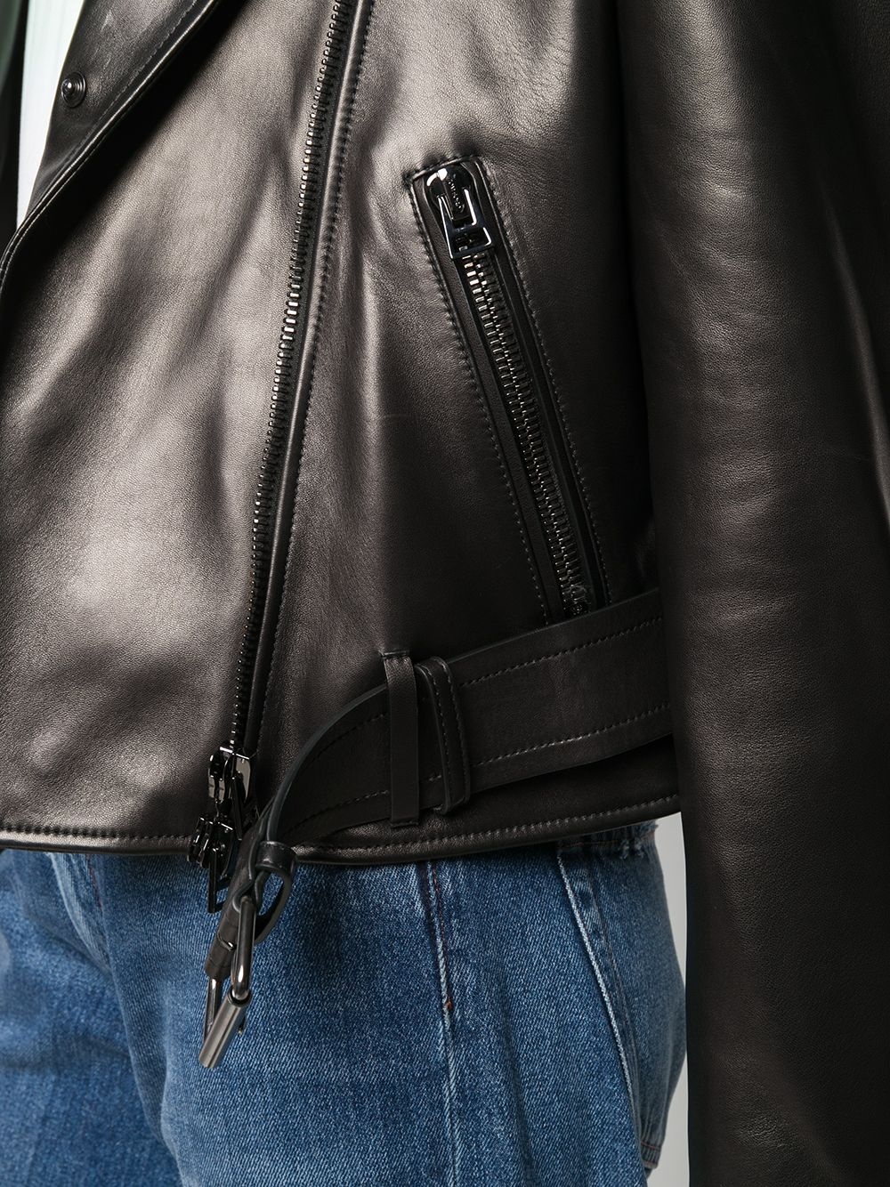 removable shearling collar biker jacket - 5