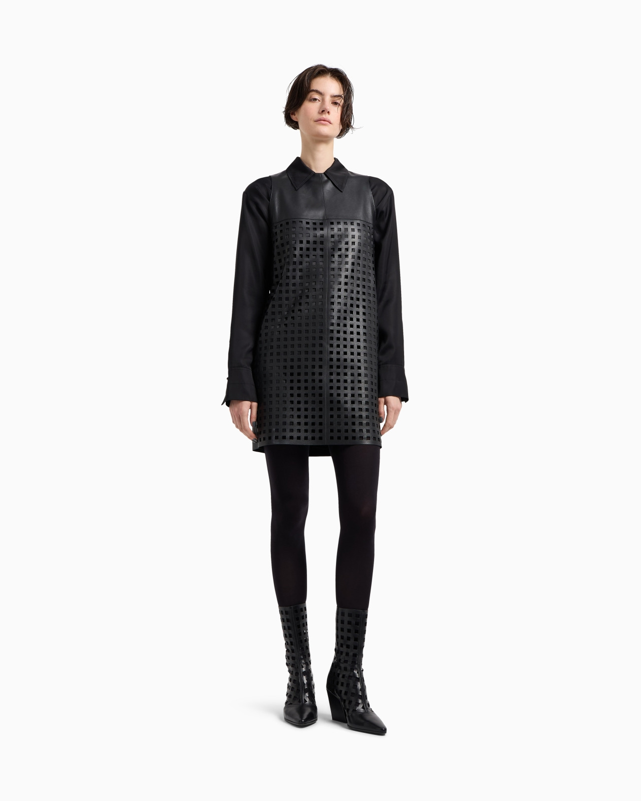POLYGON CAPSULE COLLECTION DRESS IN VEGETABLE-TANNED NAPPA LEATHER WITH LASER-CUT PERFORATIONS - 4