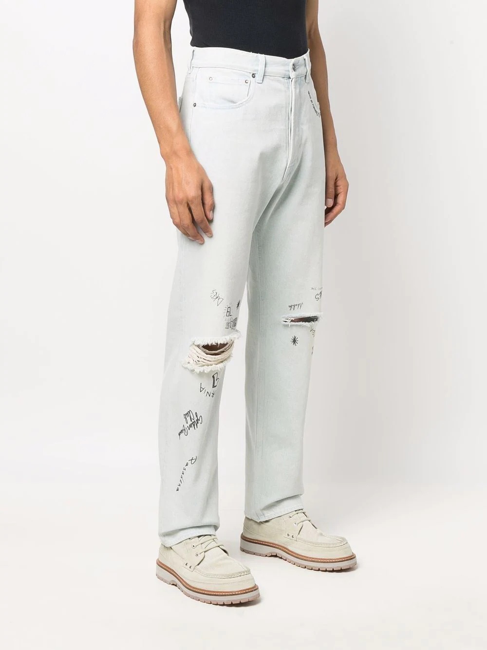 distressed-effect text-print straight-leg jeans - 3