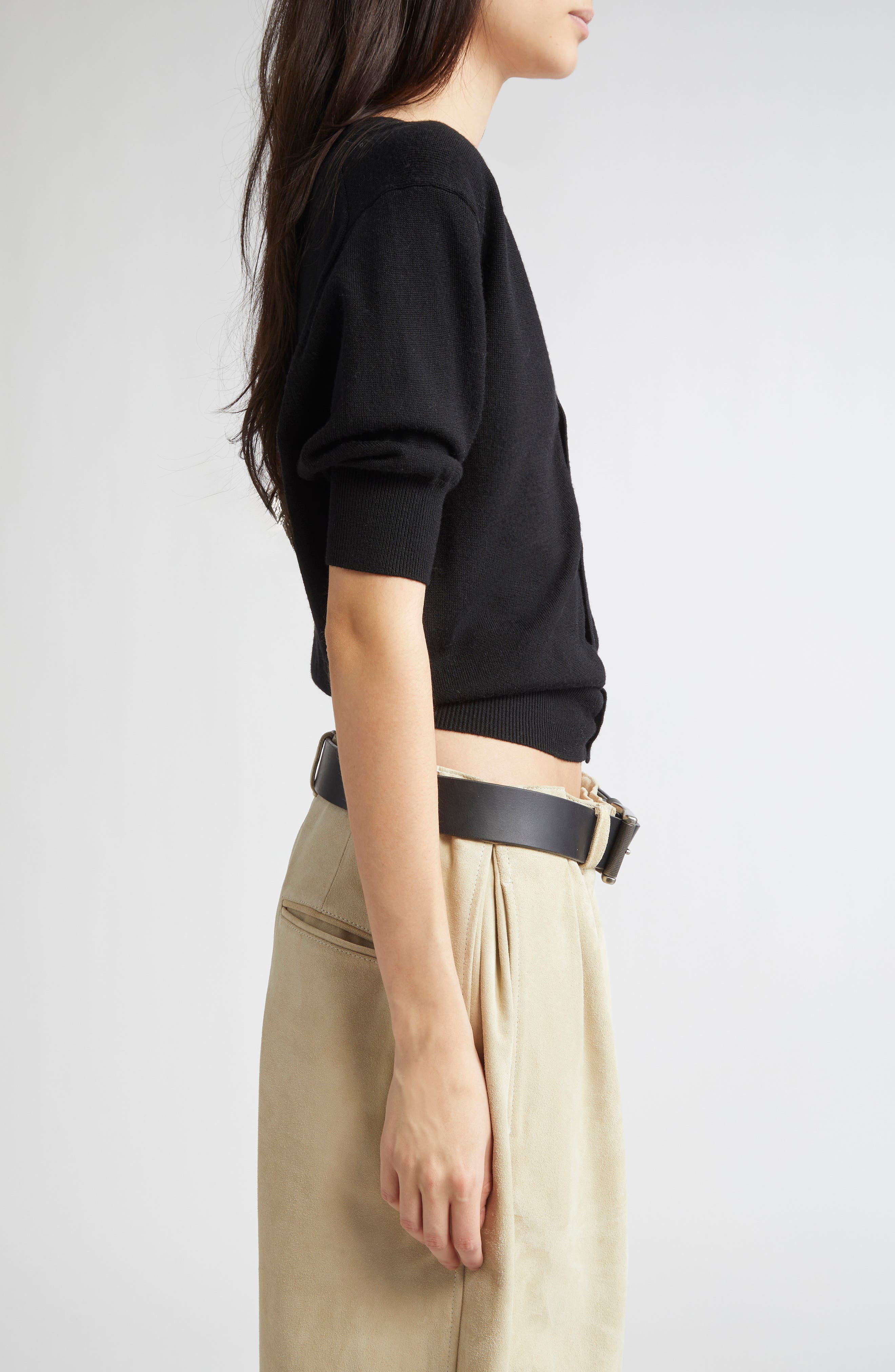 R13 Elbow Sleeve Split Hem Merino Wool Cardigan in Black at Nordstrom - 4