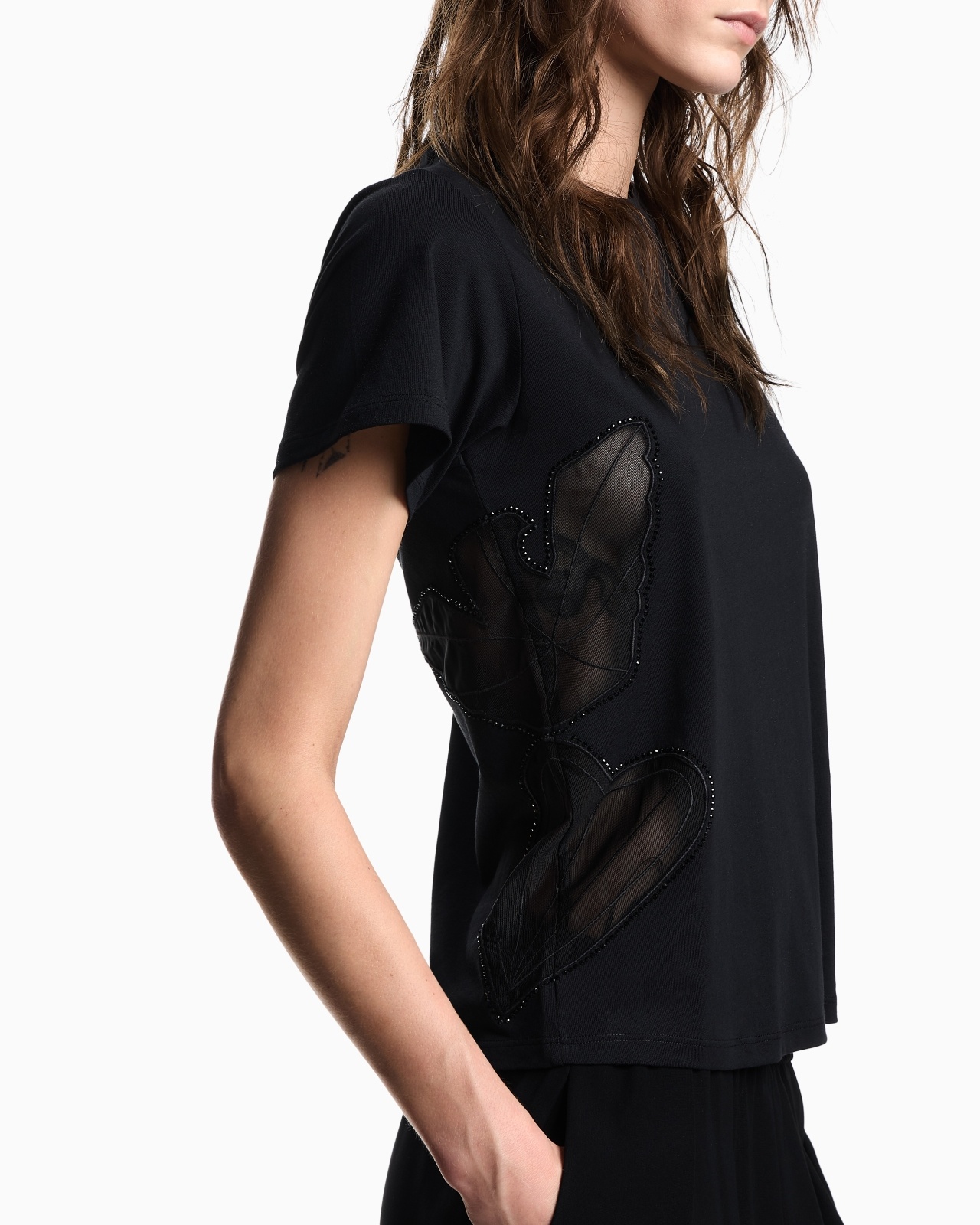 ASV SUPIMA JERSEY T-SHIRT WITH TULLE INSERTS - 5