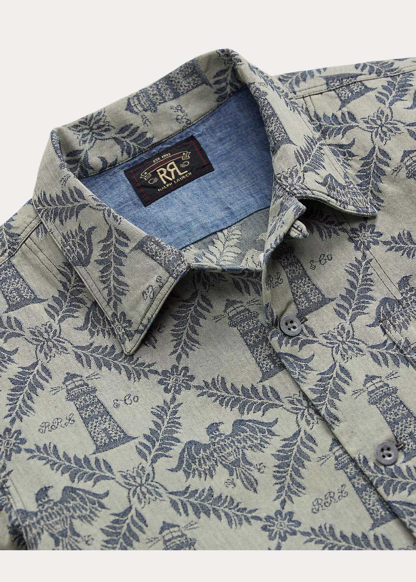 Indigo Jacquard Denim Camp Shirt - 3