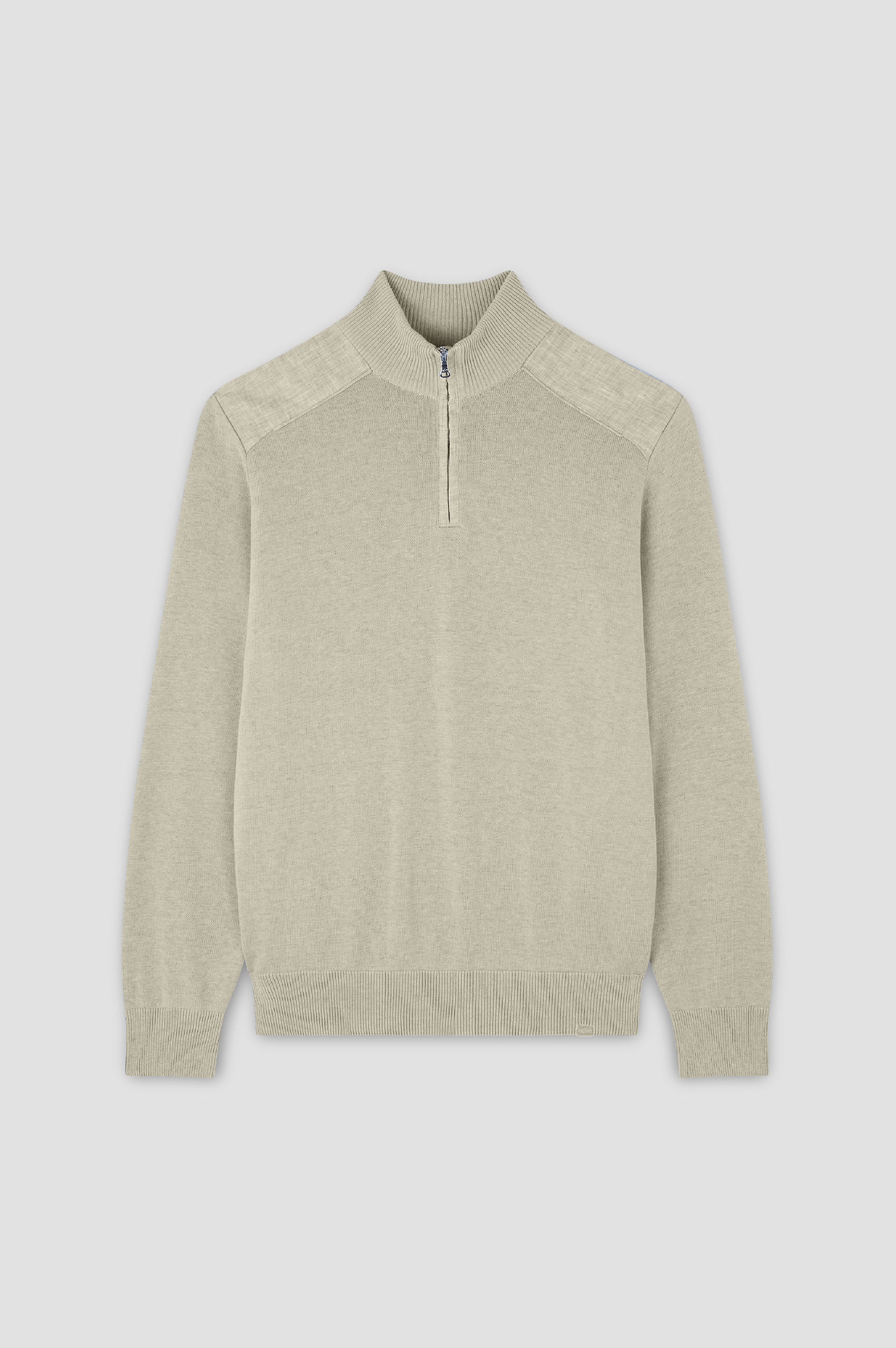 SWEATER IN FRESH COTTON WITH CONTRASTING LINEN DETAILS - 1