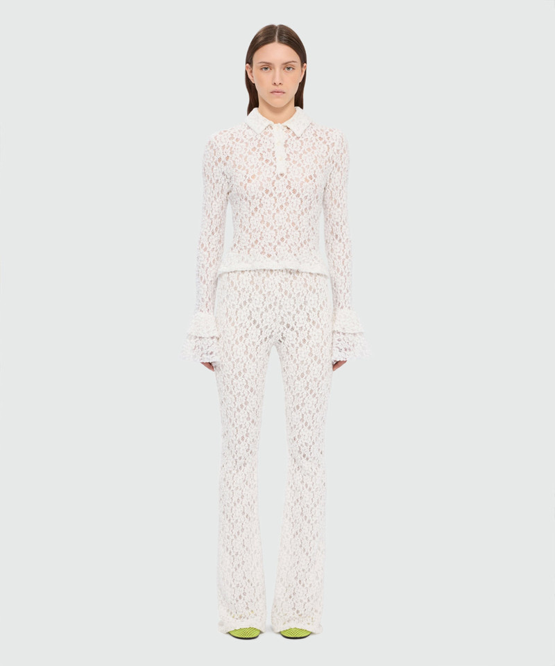MSGM White flared stretch lace leggings with floral motif outlook