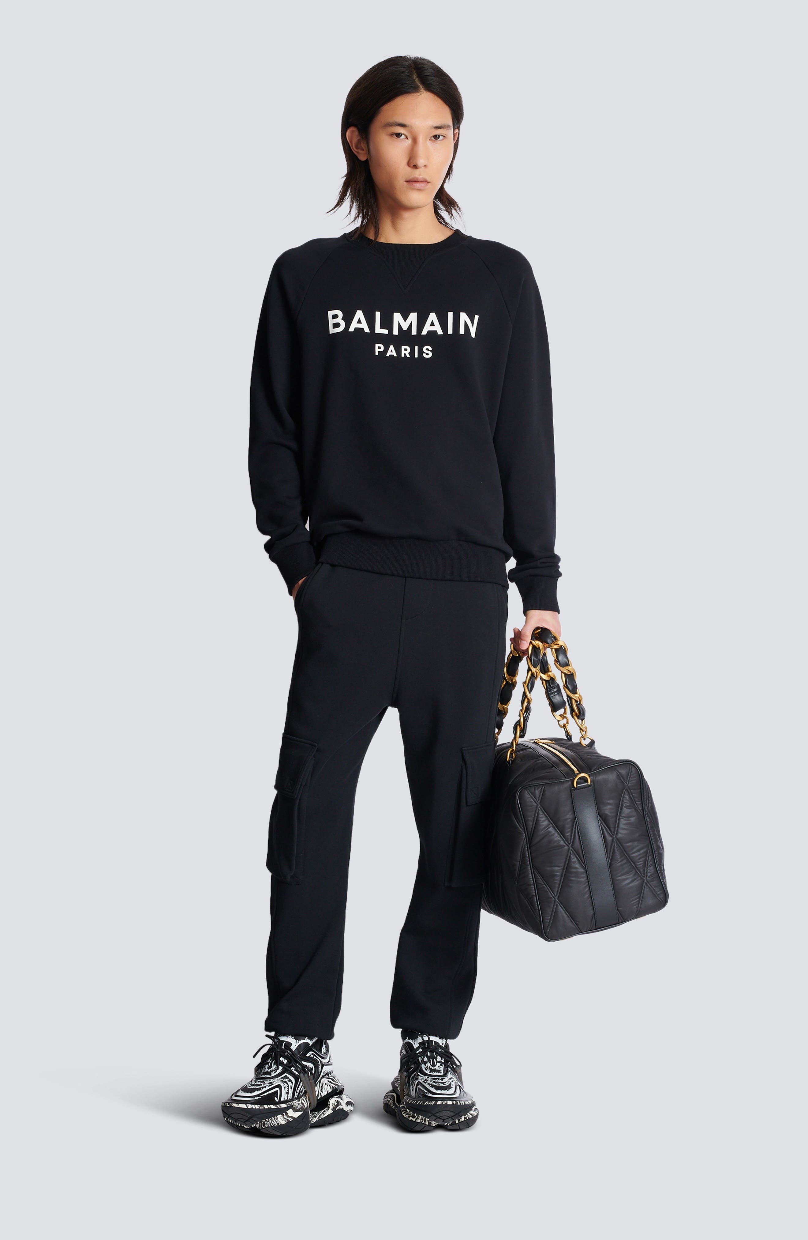 Balmain Logo Graphic Sweatshirt in Eab Black/White at Nordstrom - 5