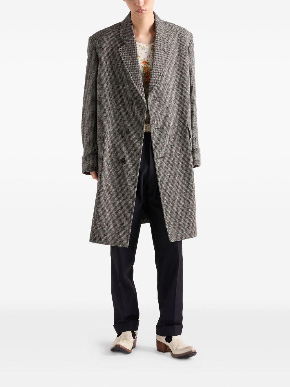 houndstooth-check wool single-breasted coat - 2