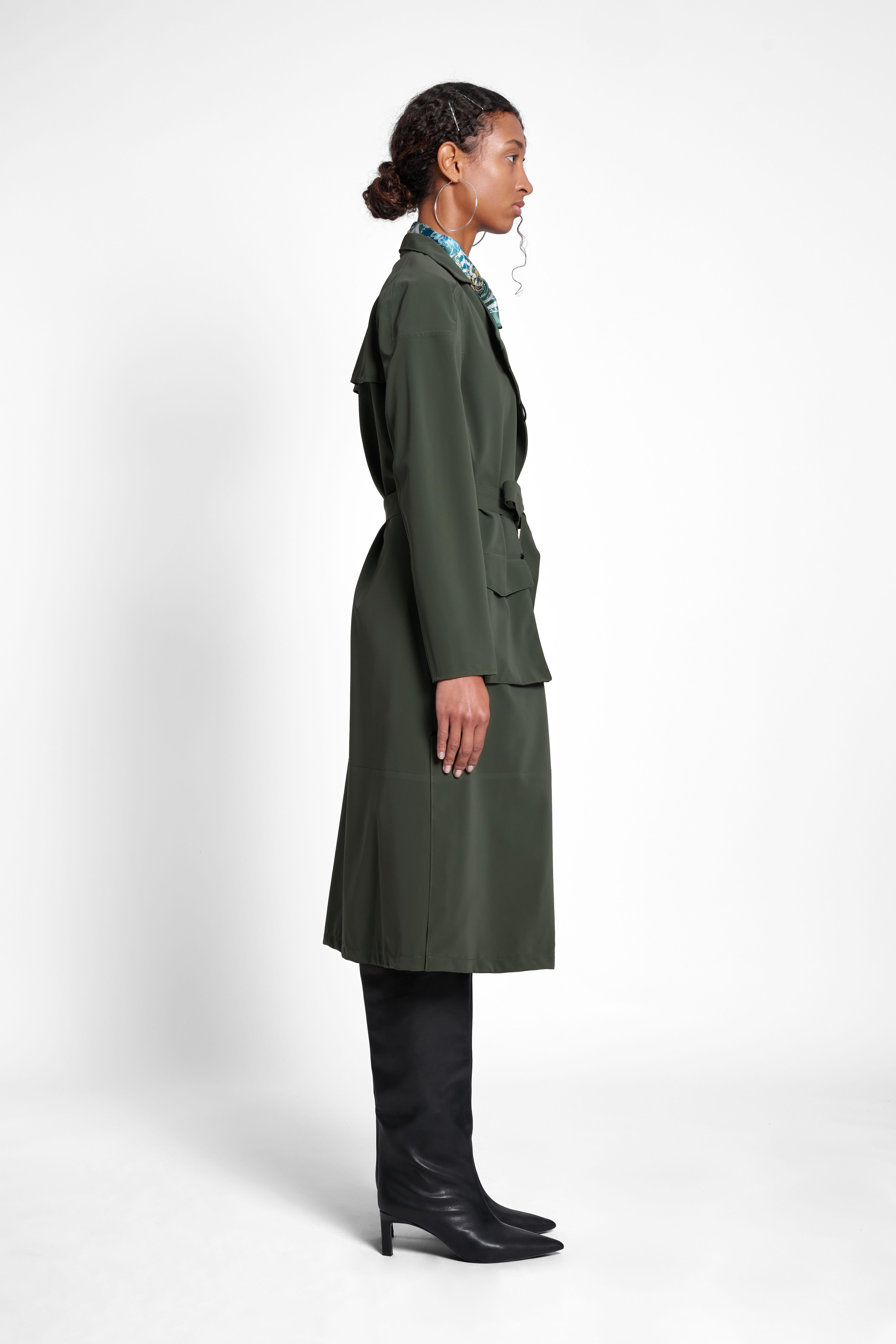 Kista Matte Trench Coat Green - 3