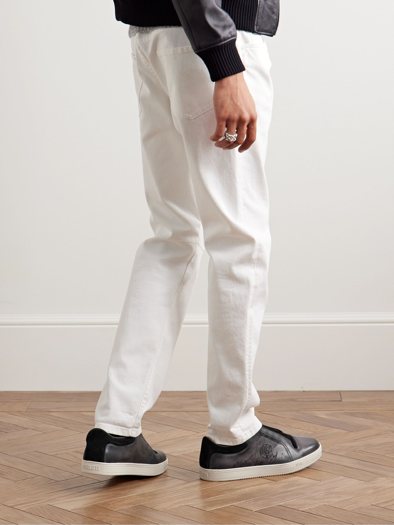 The Playtime Scritto Suede-Trimmed Venezia Leather Sneakers Gray - 2