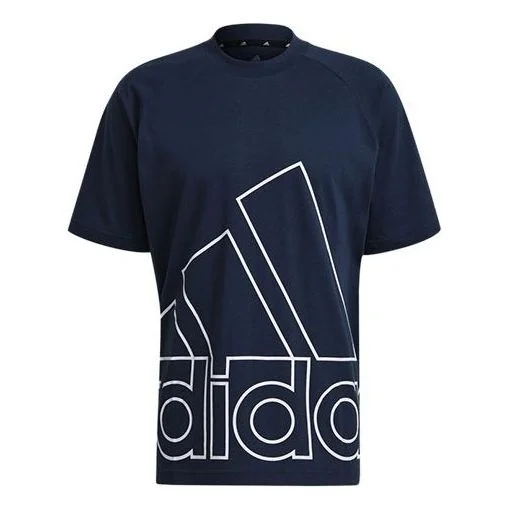 adidas U Big Logo T Printing Sports Round Neck Short Sleeve Navy Blue GU4292 - 1