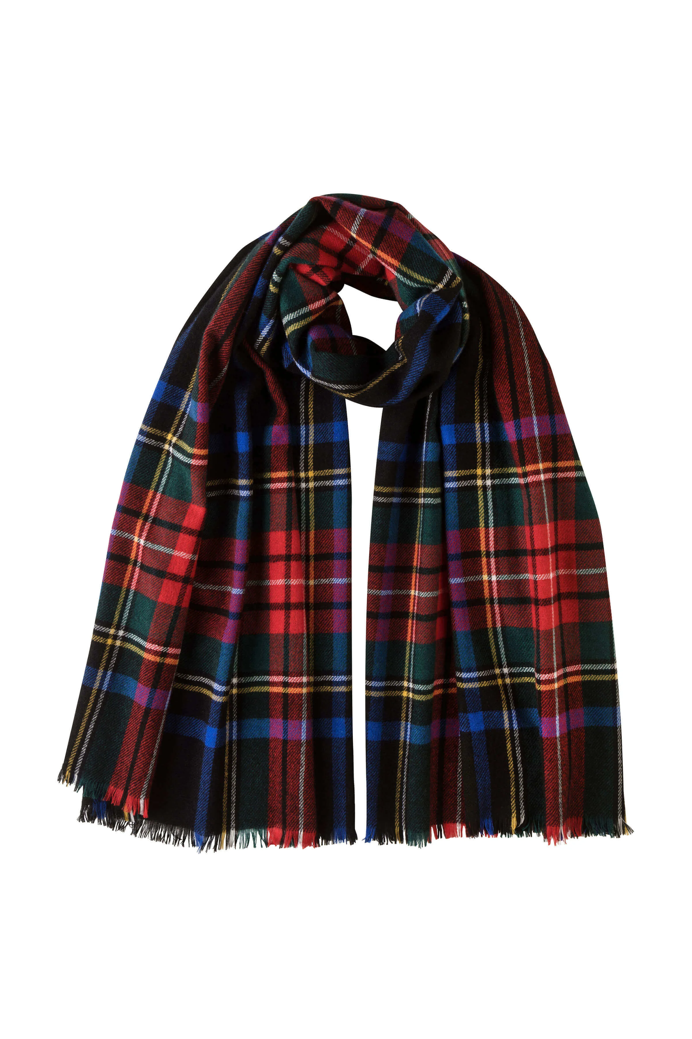 Lightweight Cashmere Black Stewart Tartan Stole - 1