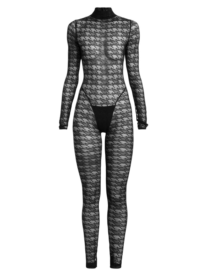 Women's Houndstooth Sheer Jumpsuit - Black 1